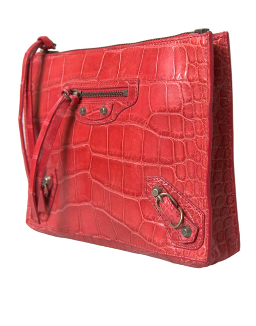 Balenciaga Red Exotic Skin Leather Classic Pouch Purse Wristlet Bag by Balenciaga