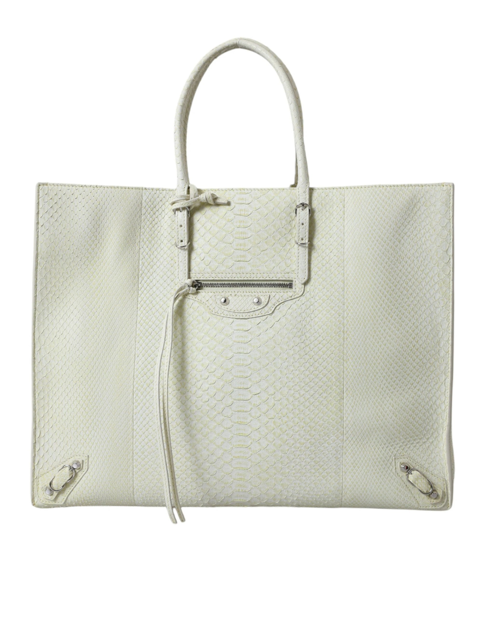 Balenciaga White Yellow Exotic Skin Leather Shopping Tote PAPIER Bag by Balenciaga