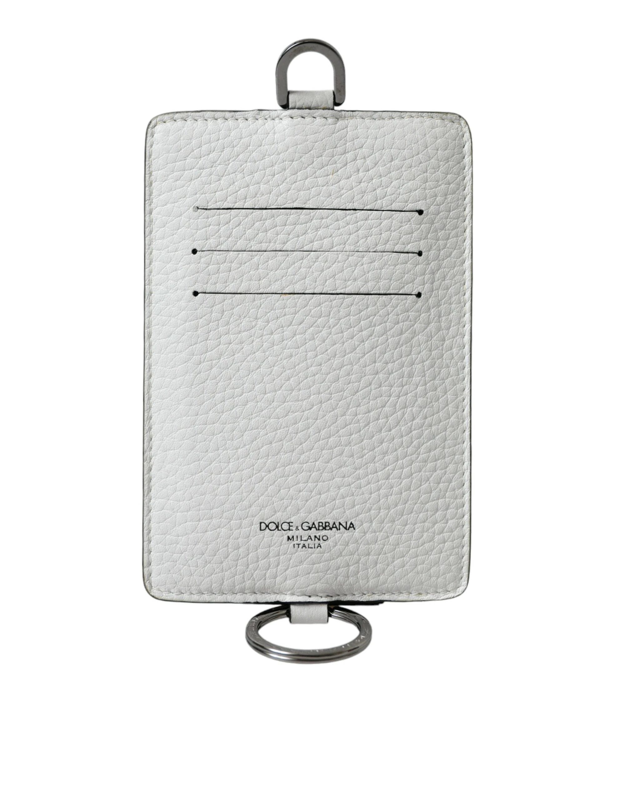 Dolce & Gabbana White Calf Leather Lanyard Logo Card Holder Wallet by Dolce & Gabbana