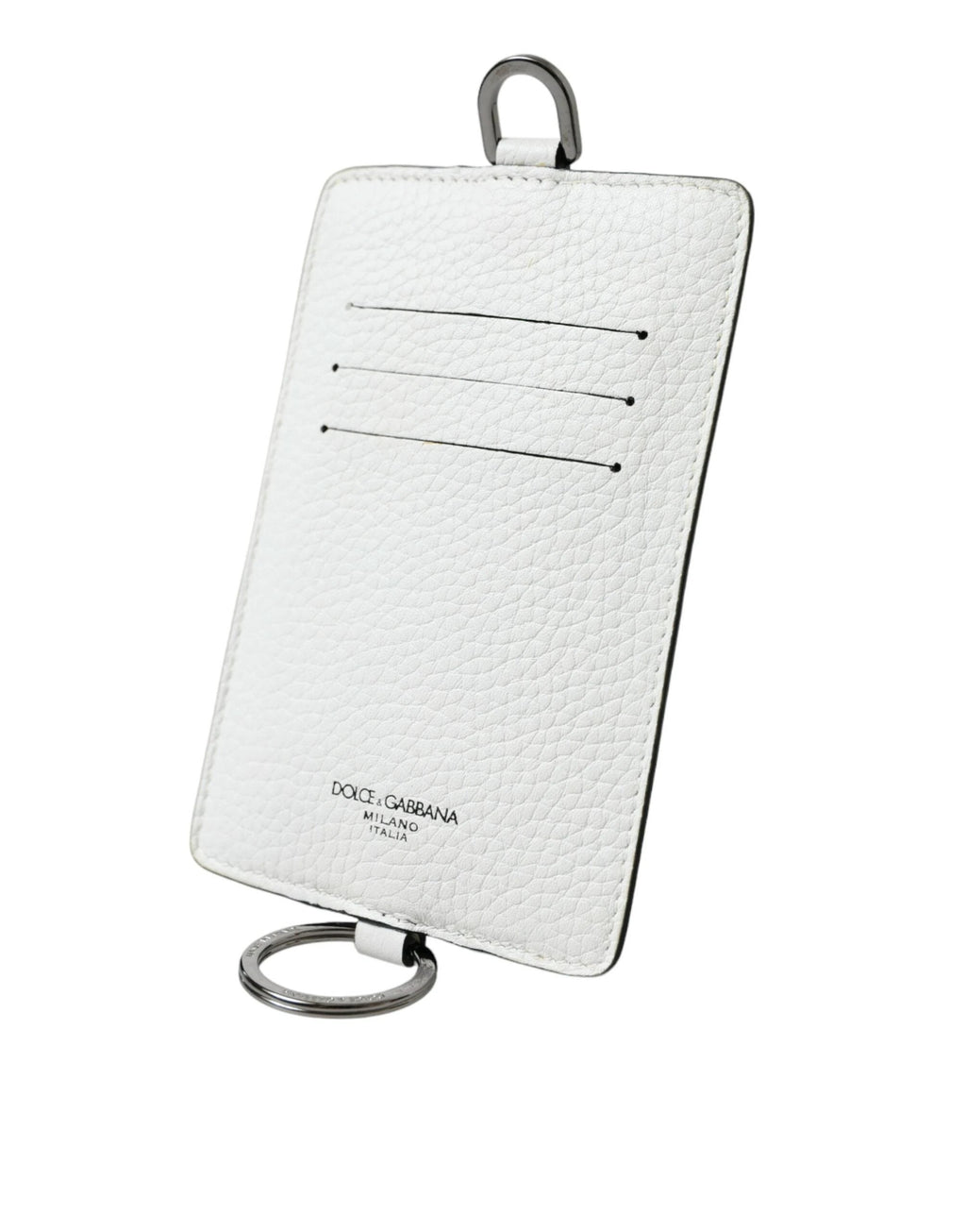 Dolce & Gabbana White Calf Leather Lanyard Logo Card Holder Wallet by Dolce & Gabbana