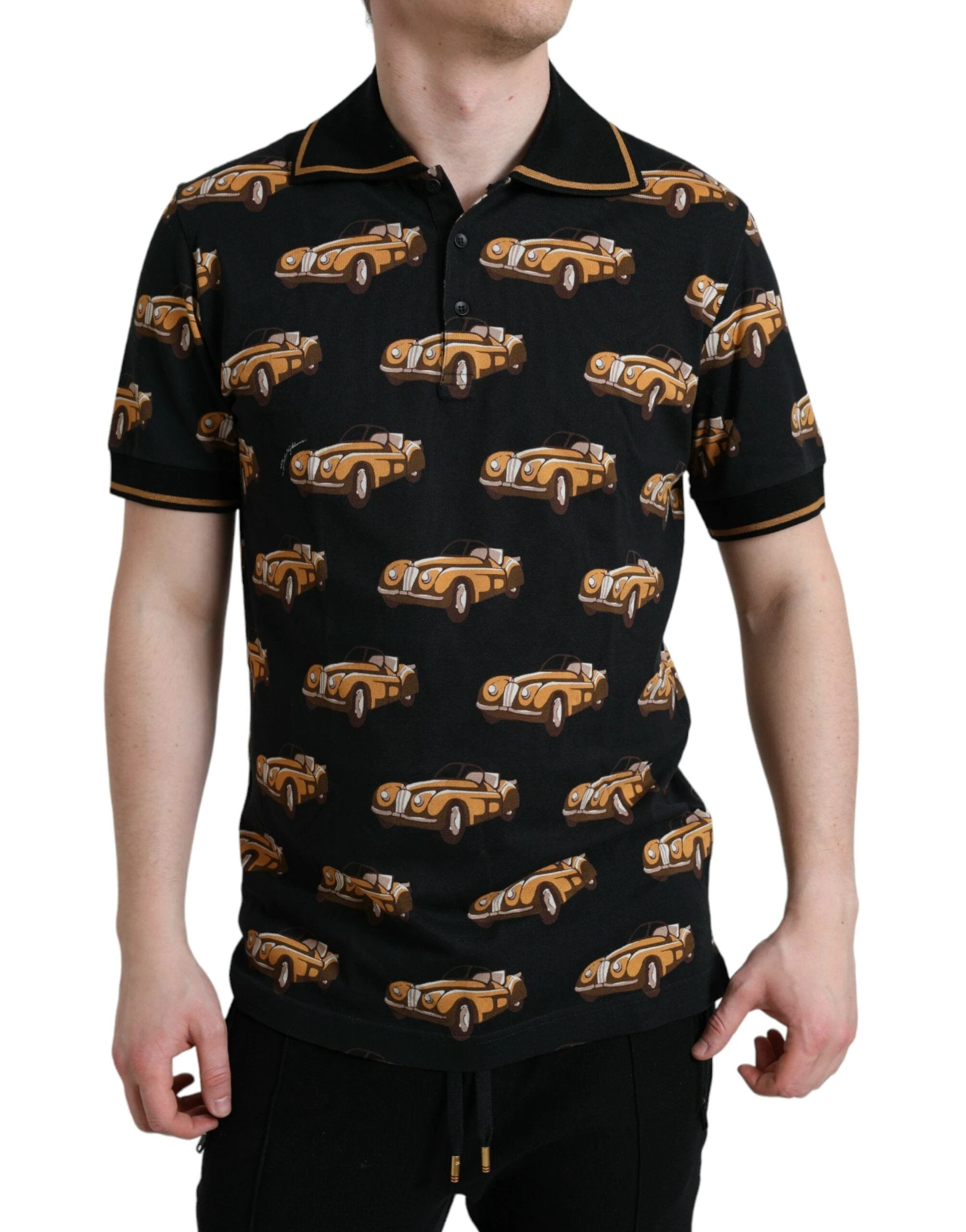 Dolce & Gabbana Black Car Print Short Sleeve Polo T-shirt by Dolce & Gabbana