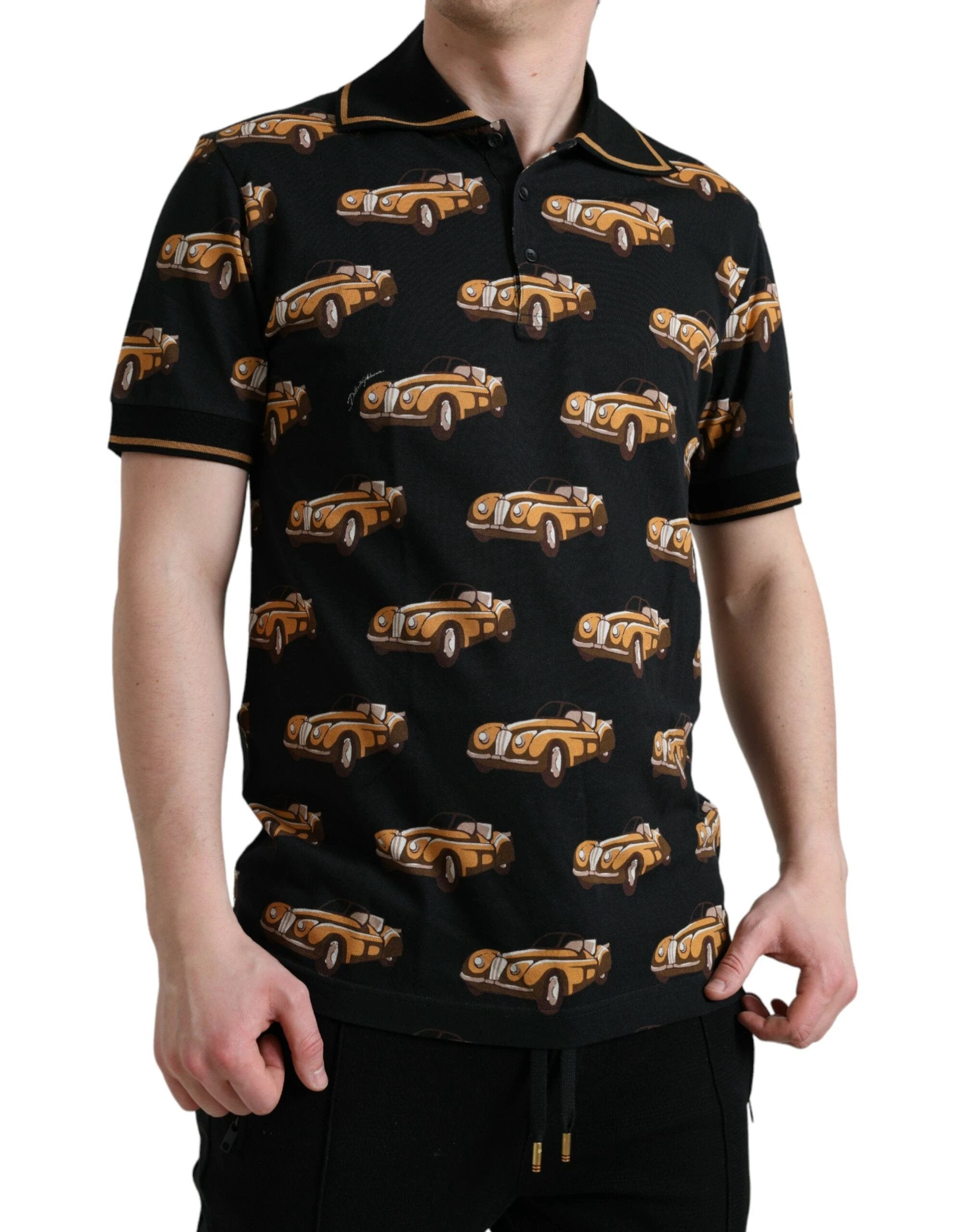 Dolce & Gabbana Black Car Print Short Sleeve Polo T-shirt by Dolce & Gabbana