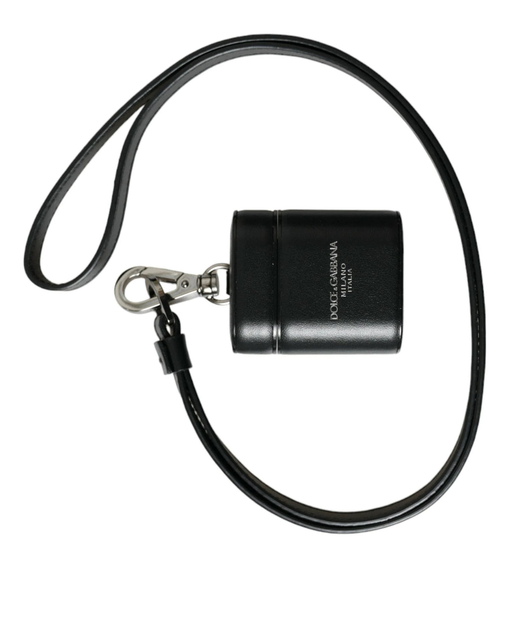 Dolce & Gabbana Black Leather Strap Silver Metal Logo Printed Airpods Case by Dolce & Gabbana