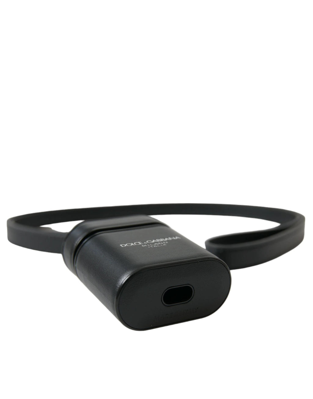 Dolce & Gabbana Black Leather Strap Silver Metal Logo Printed Airpods Case by Dolce & Gabbana