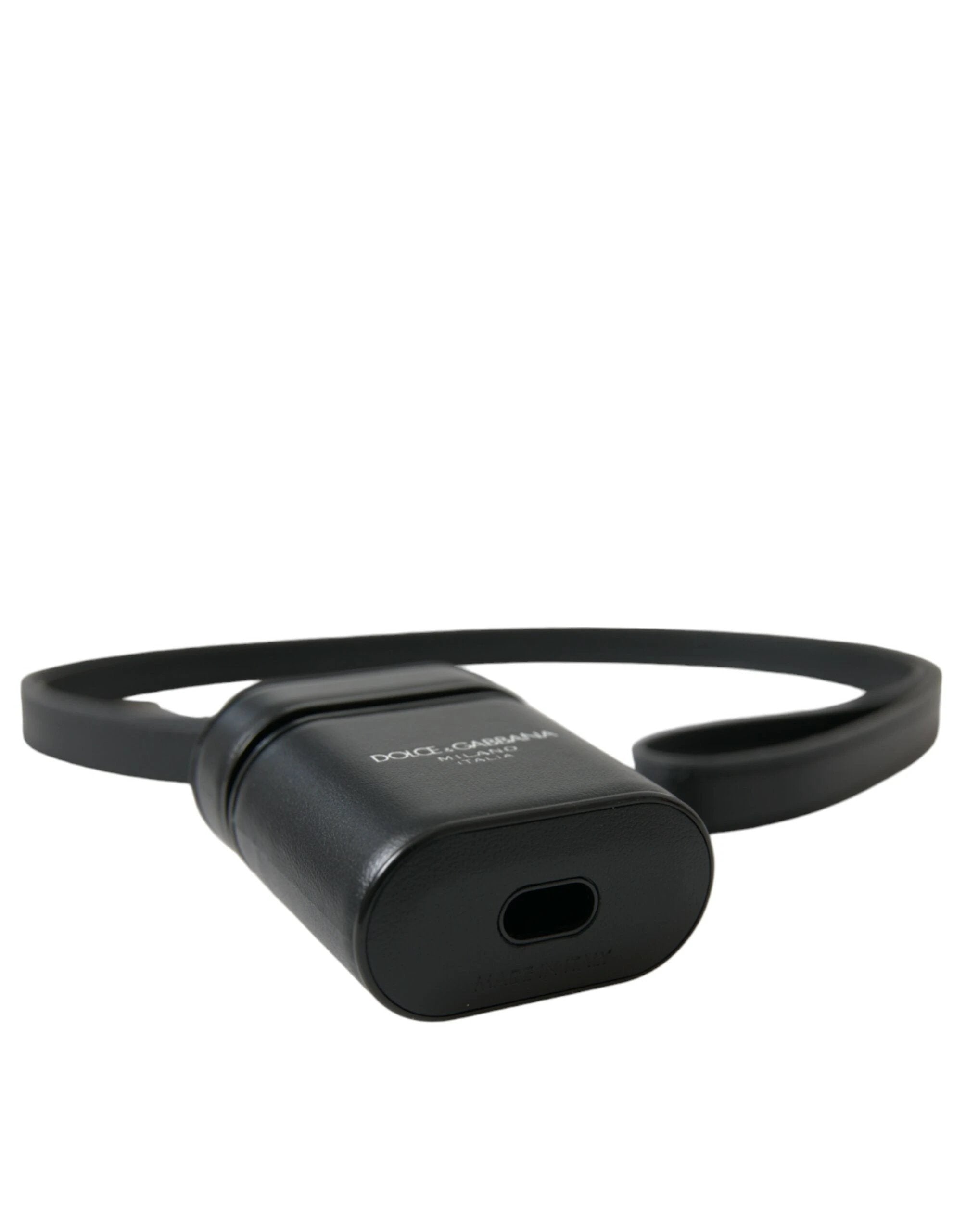 Dolce & Gabbana Black Leather Strap Silver Metal Logo Printed Airpods Case by Dolce & Gabbana