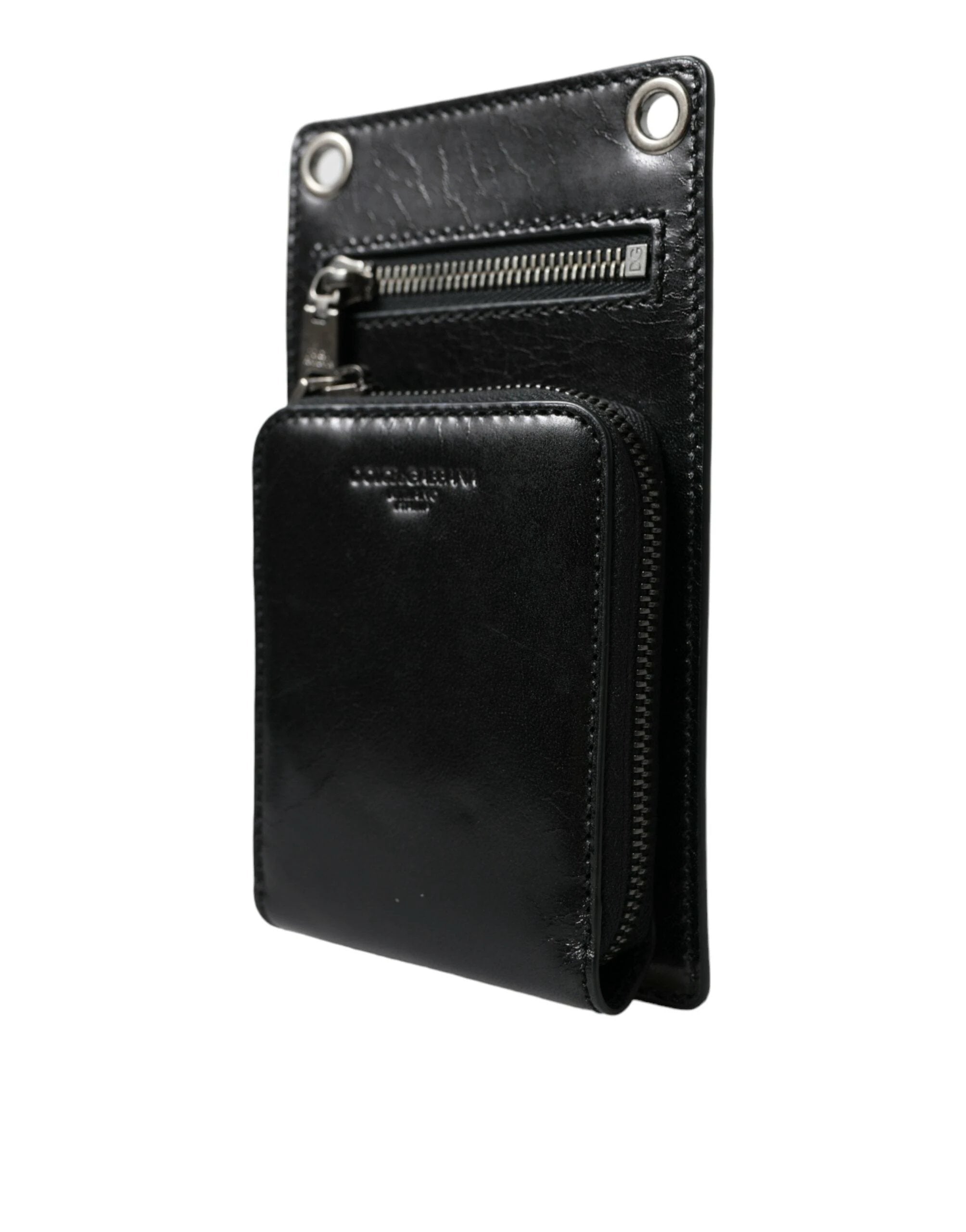 Dolce & Gabbana Wallet Black Horse Leather Zip Logo Cross Body Phone Slot by Dolce & Gabbana
