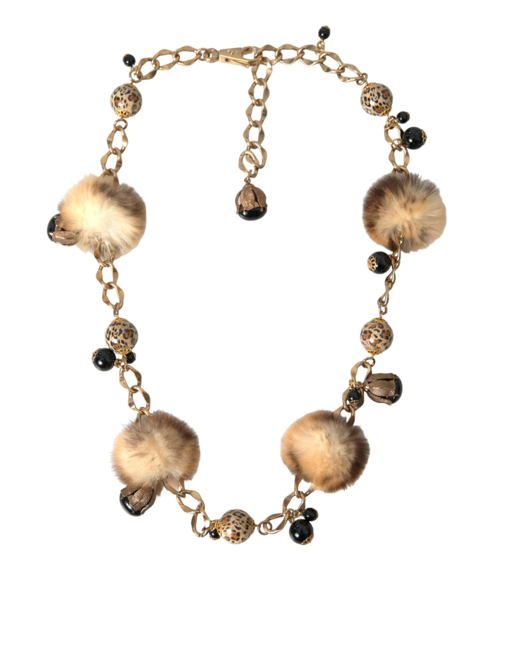 Dolce & Gabbana Gold Brass Leopard Fur Pearl Collier Chain Belt by Dolce & Gabbana
