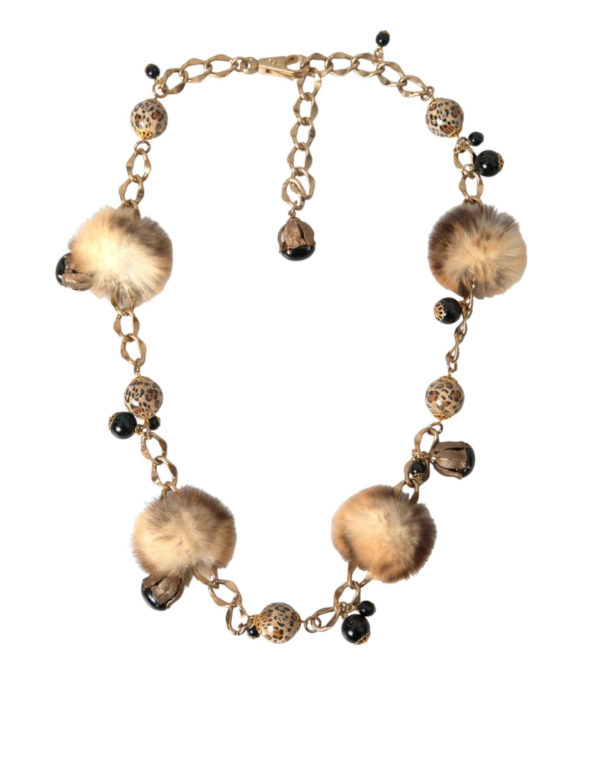 Dolce & Gabbana Gold Brass Leopard Fur Pearl Collier Chain Belt by Dolce & Gabbana