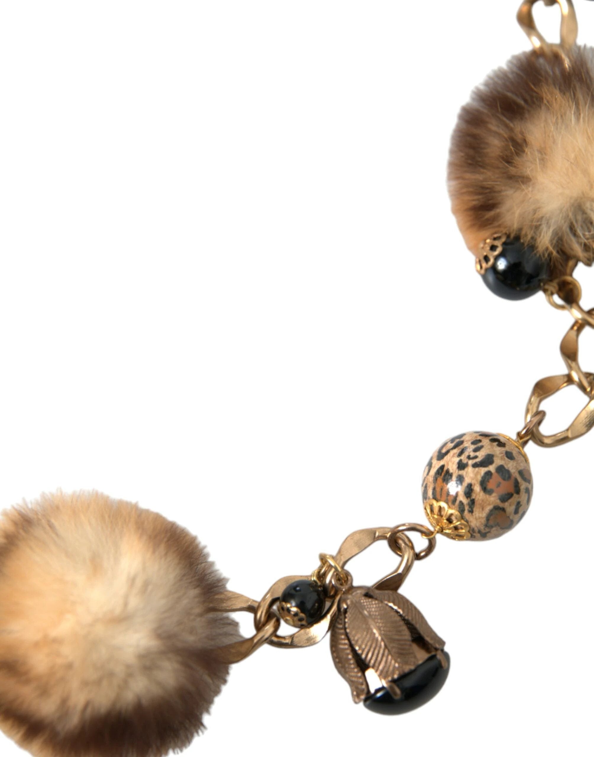 Dolce & Gabbana Gold Brass Leopard Fur Pearl Collier Chain Belt by Dolce & Gabbana