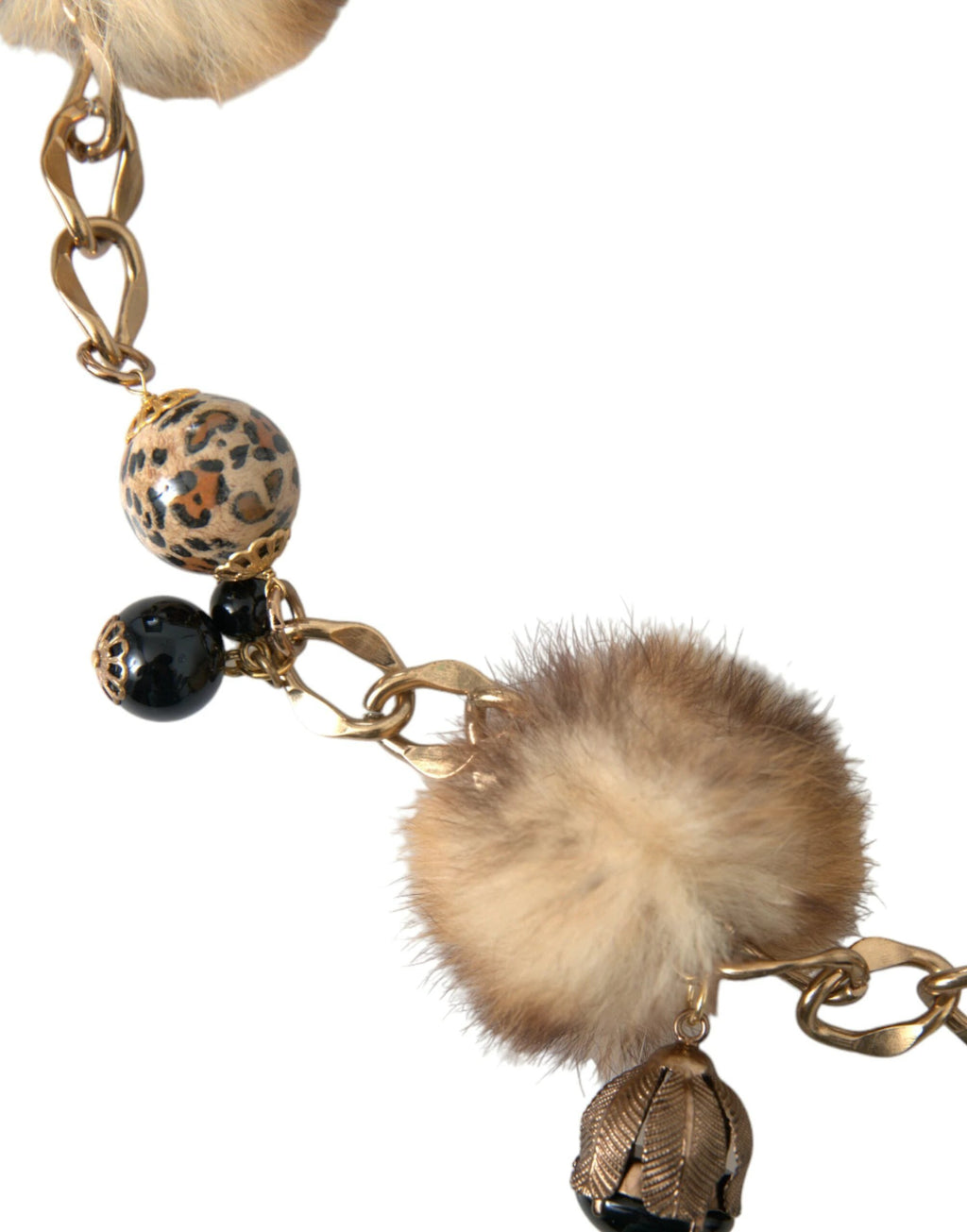 Dolce & Gabbana Gold Brass Leopard Fur Pearl Collier Chain Belt by Dolce & Gabbana