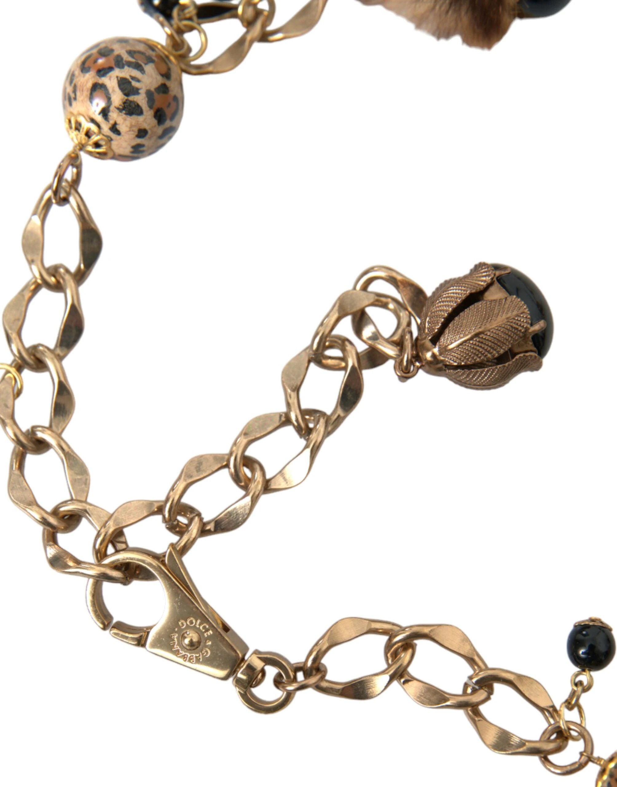 Dolce & Gabbana Gold Brass Leopard Fur Pearl Collier Chain Belt by Dolce & Gabbana