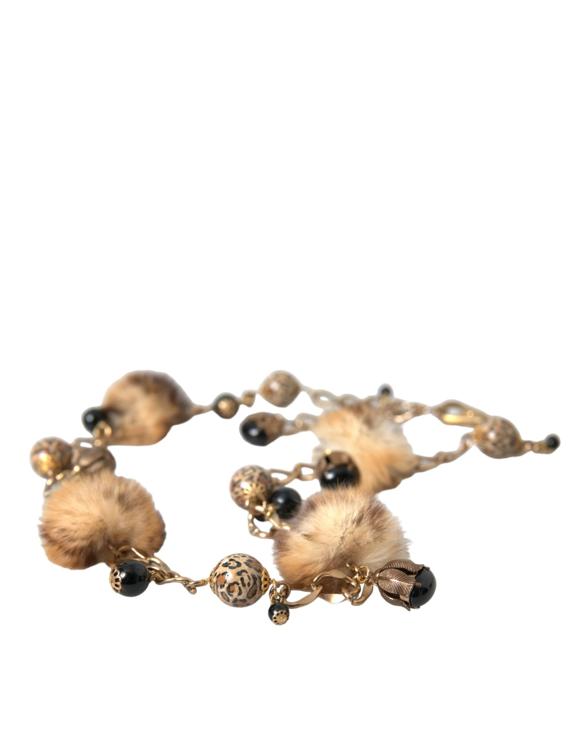 Dolce & Gabbana Gold Brass Leopard Fur Pearl Collier Chain Belt by Dolce & Gabbana