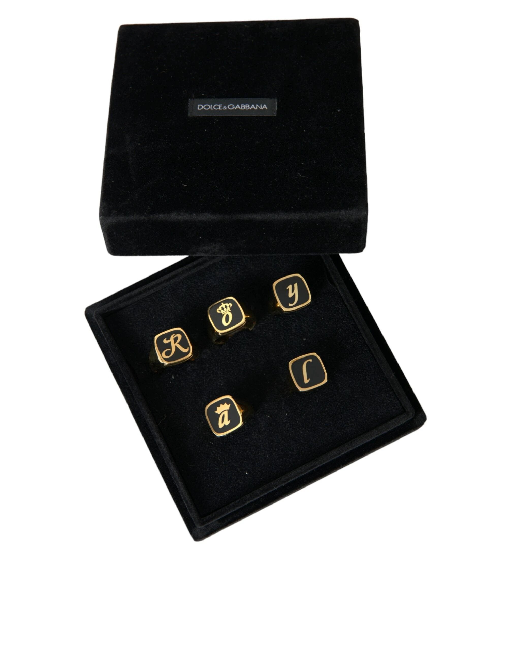 Dolce & Gabbana Gold Brass ROYAL Enamel Set of 5 Ring by Dolce & Gabbana