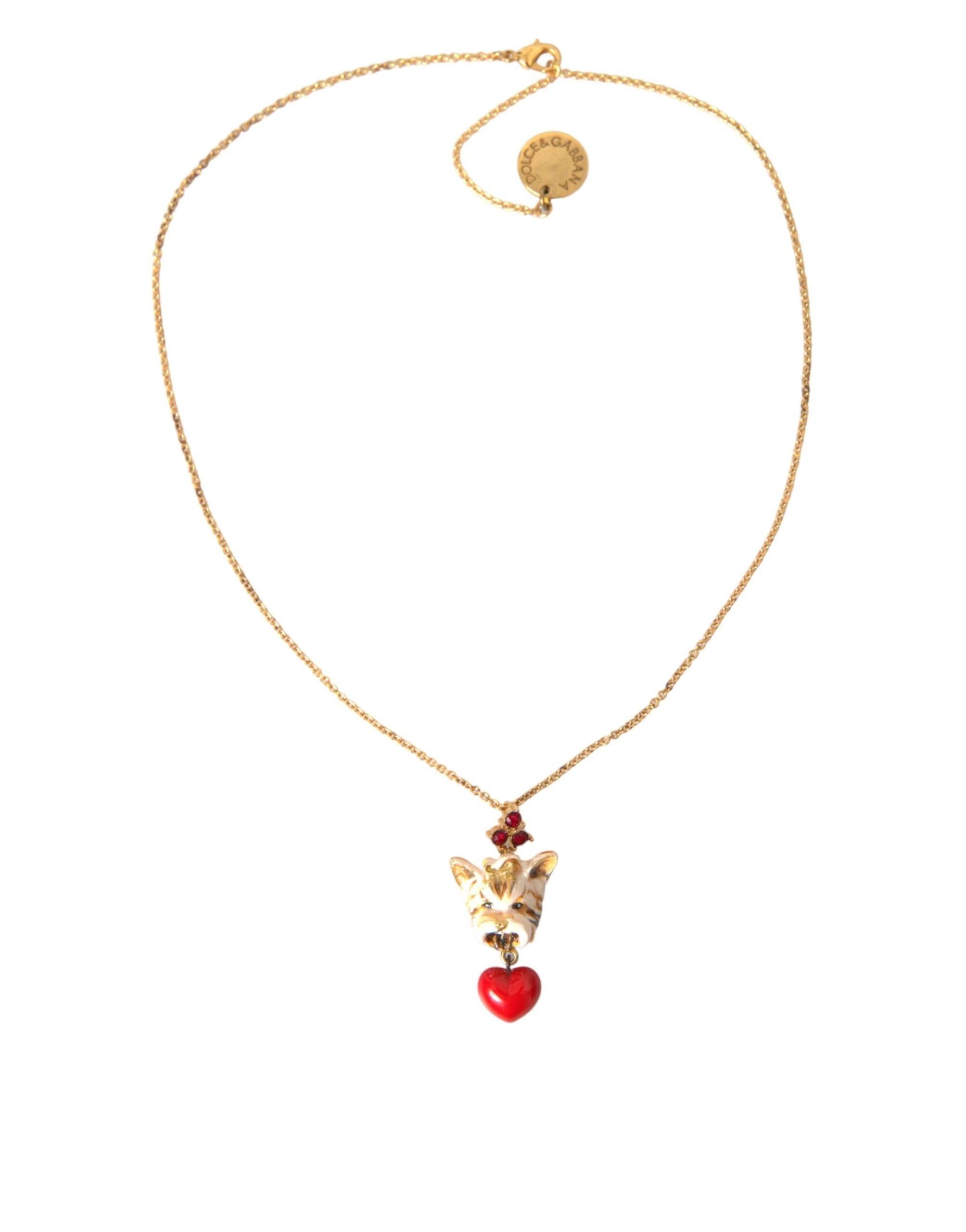 Dolce & Gabbana Gold Brass Chain Dog Heart Pendant Charm Necklace by Dolce & Gabbana