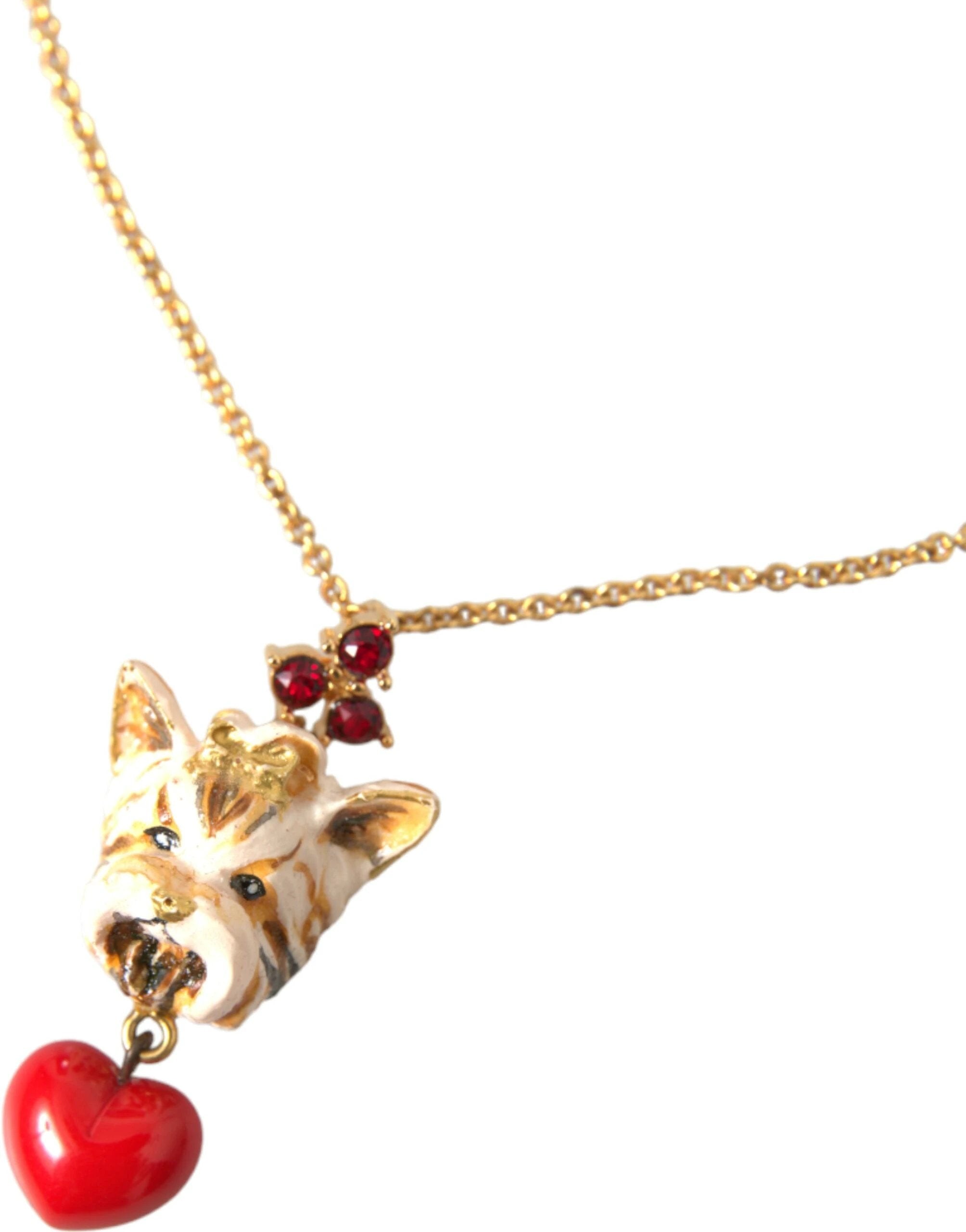 Dolce & Gabbana Gold Brass Chain Dog Heart Pendant Charm Necklace by Dolce & Gabbana