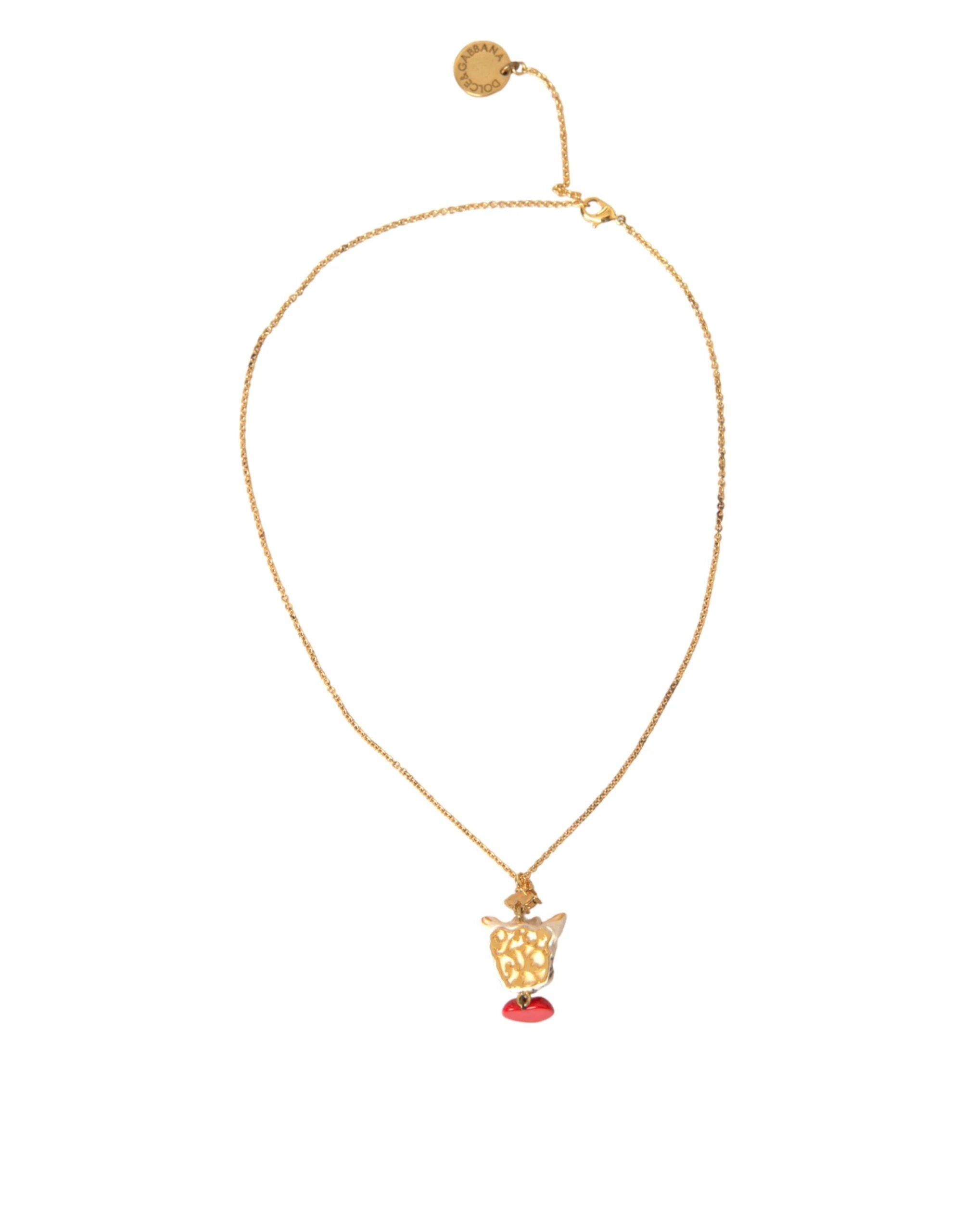 Dolce & Gabbana Gold Brass Chain Dog Heart Pendant Charm Necklace by Dolce & Gabbana