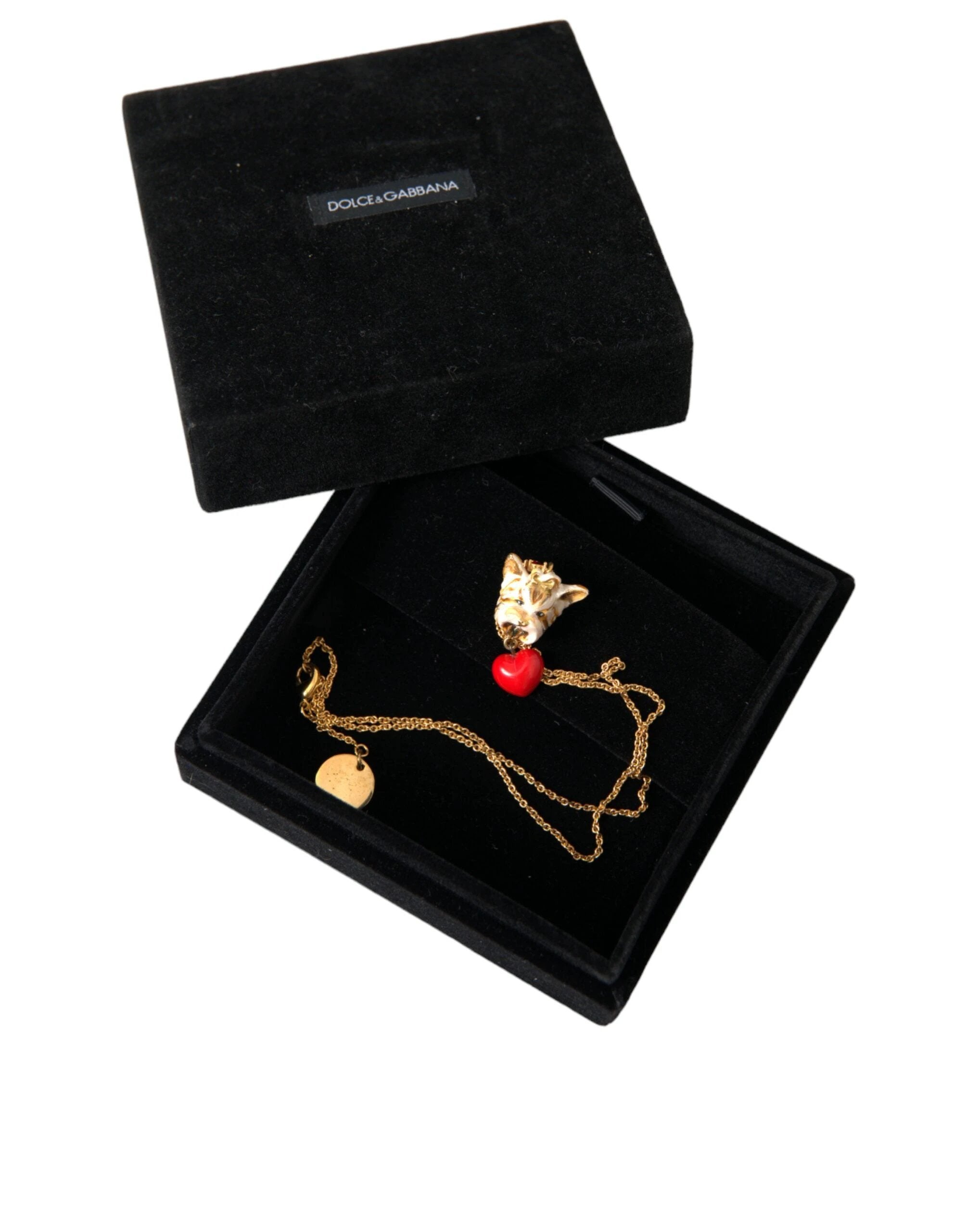 Dolce & Gabbana Gold Brass Chain Dog Heart Pendant Charm Necklace by Dolce & Gabbana