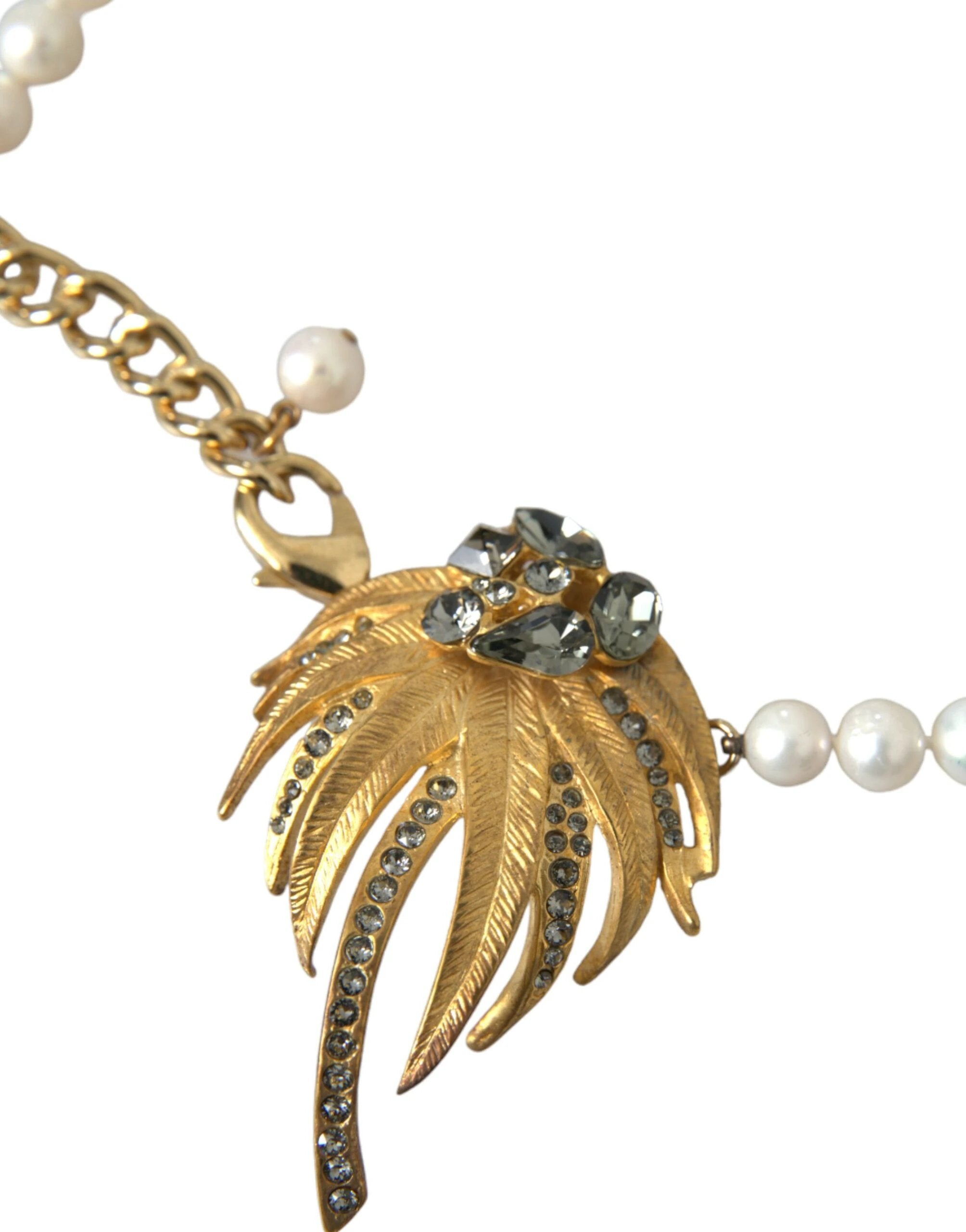 Dolce & Gabbana Gold Brass Crystal Pearl Tree Pendant Charm Necklace by Dolce & Gabbana