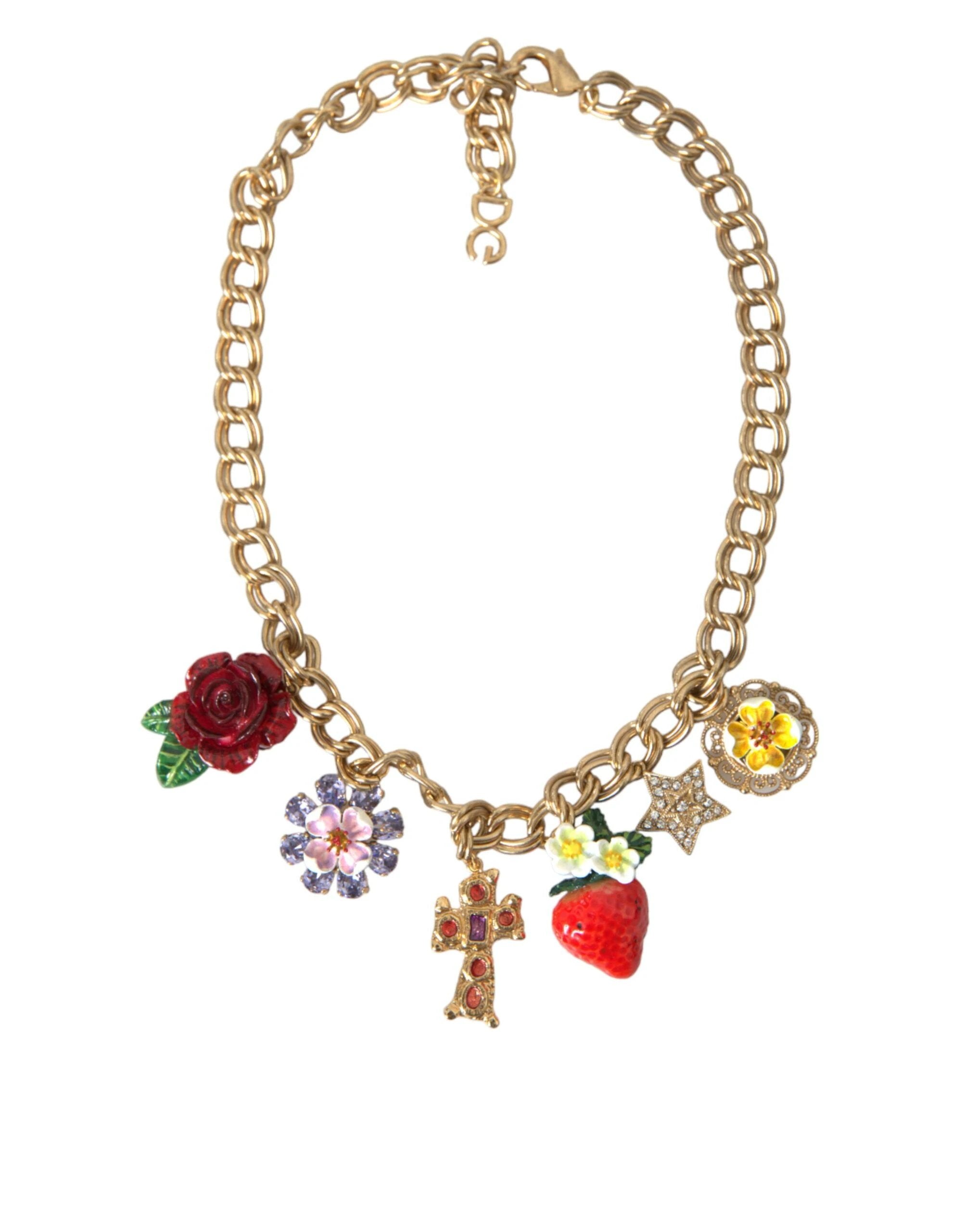 Dolce & Gabbana Gold Chain Rose Cross Strawberry Star Pendant Necklace by Dolce & Gabbana