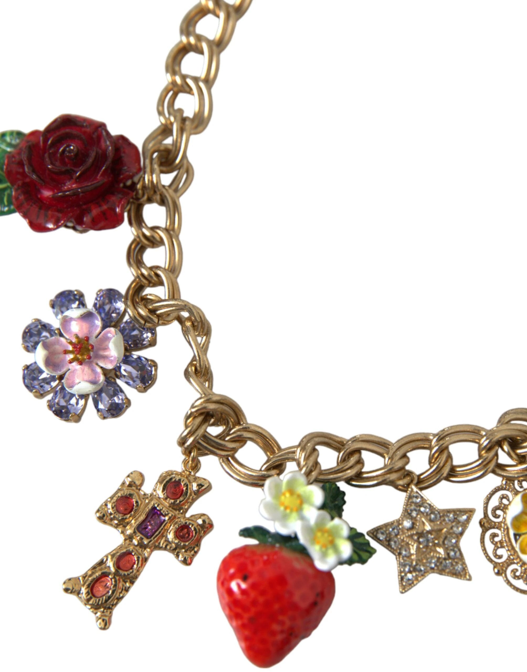 Dolce & Gabbana Gold Chain Rose Cross Strawberry Star Pendant Necklace by Dolce & Gabbana