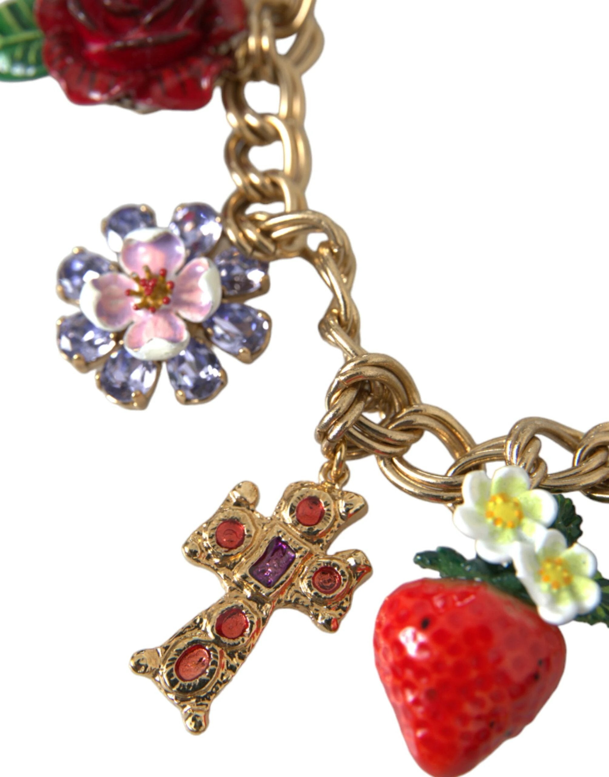 Dolce & Gabbana Gold Chain Rose Cross Strawberry Star Pendant Necklace by Dolce & Gabbana