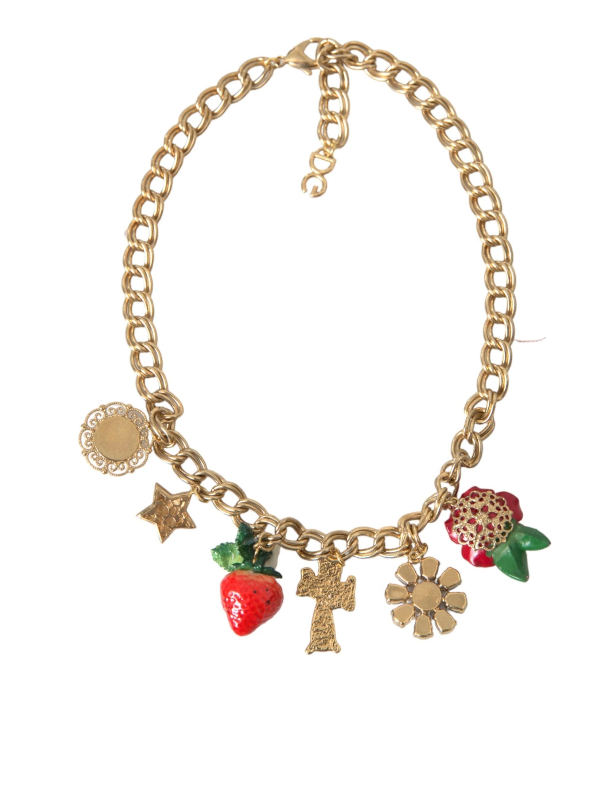 Dolce & Gabbana Gold Chain Rose Cross Strawberry Star Pendant Necklace by Dolce & Gabbana
