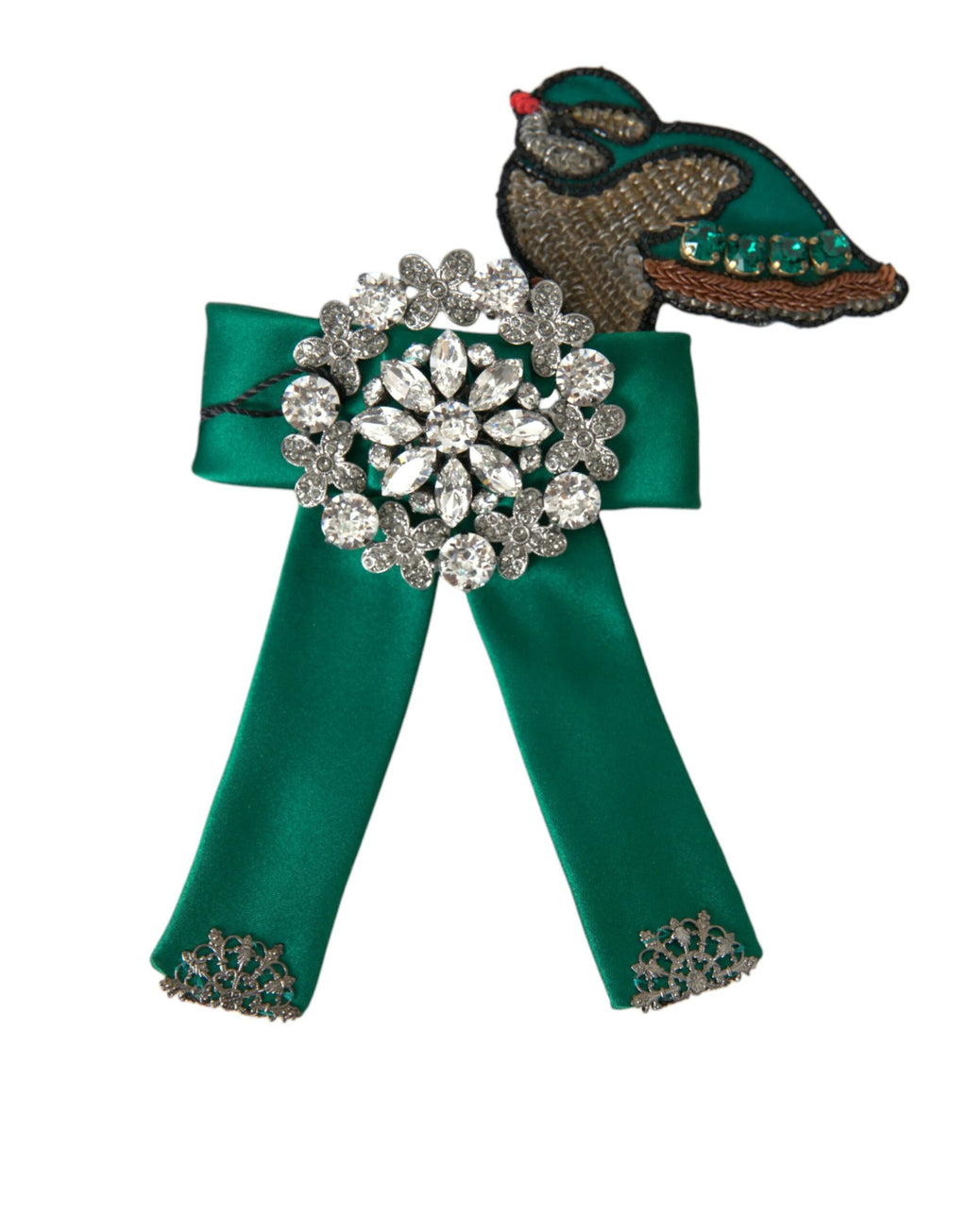 Dolce & Gabbana Green Satin Bird Crystal Women Hair Clip by Dolce & Gabbana