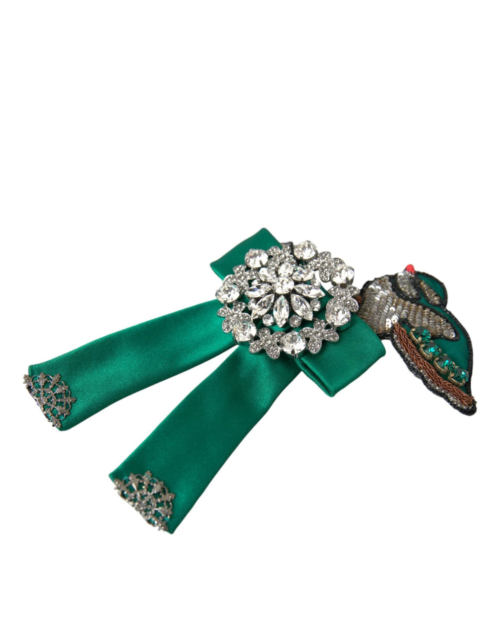 Dolce & Gabbana Green Satin Bird Crystal Women Hair Clip by Dolce & Gabbana