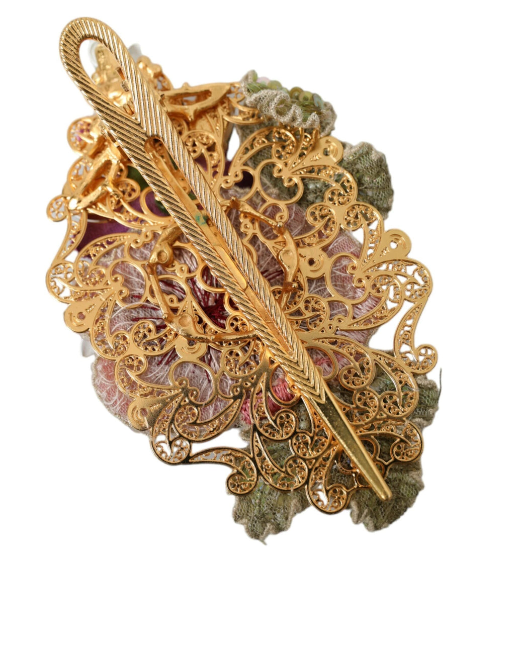 Dolce & Gabbana Gold Brass Floral Crystal Sequined Hair Clip by Dolce & Gabbana