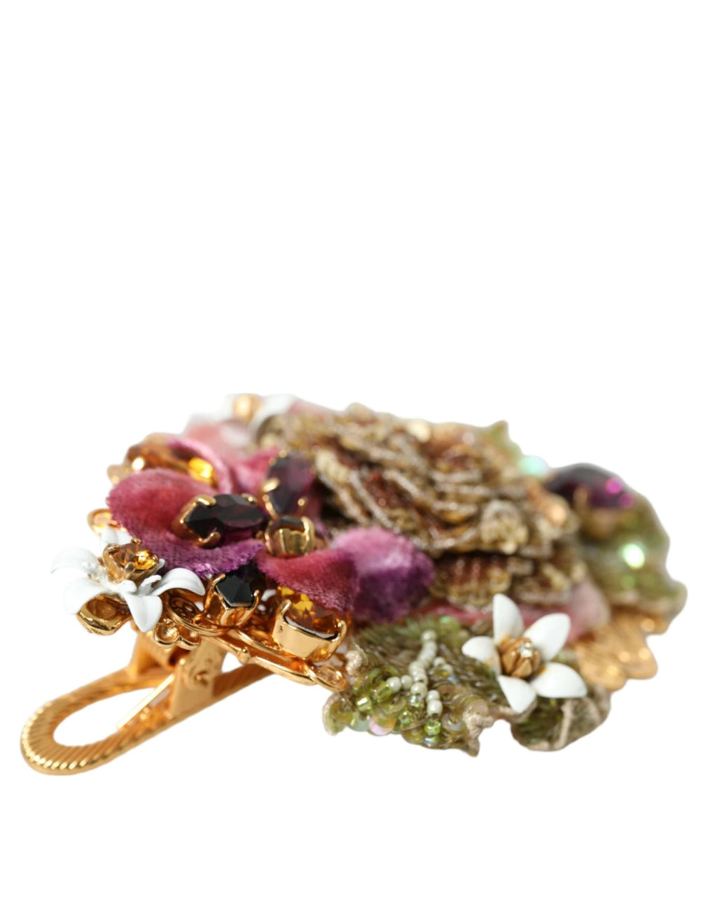 Dolce & Gabbana Gold Brass Floral Crystal Sequined Hair Clip by Dolce & Gabbana