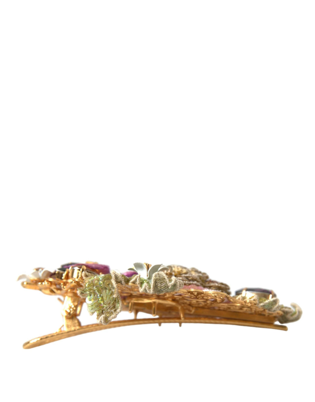 Dolce & Gabbana Gold Brass Floral Crystal Sequined Hair Clip by Dolce & Gabbana