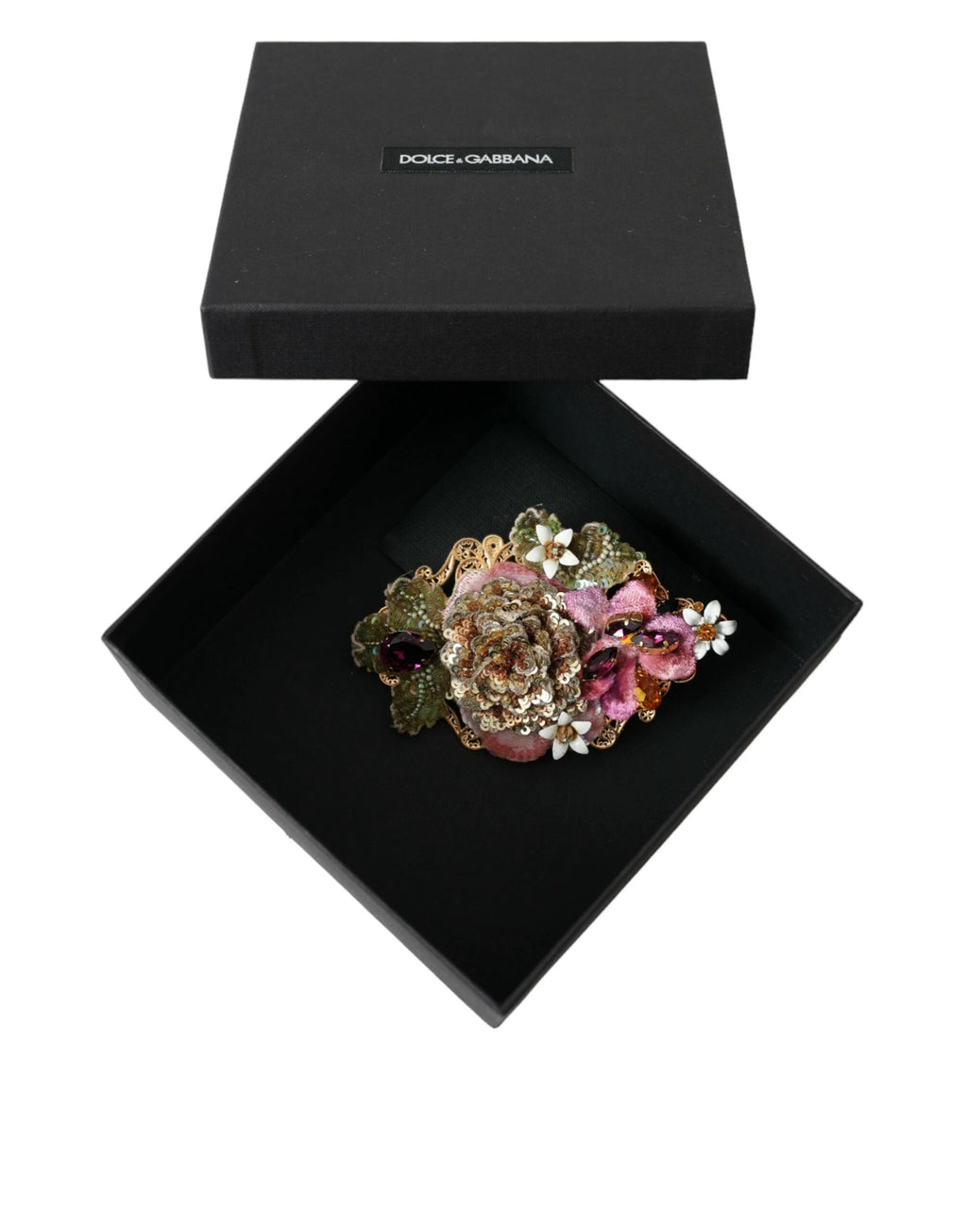 Dolce & Gabbana Gold Brass Floral Crystal Sequined Hair Clip by Dolce & Gabbana