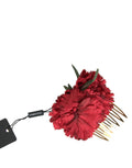Dolce & Gabbana Red Silk Floral Gold Brass Women Hair Comb by Dolce & Gabbana