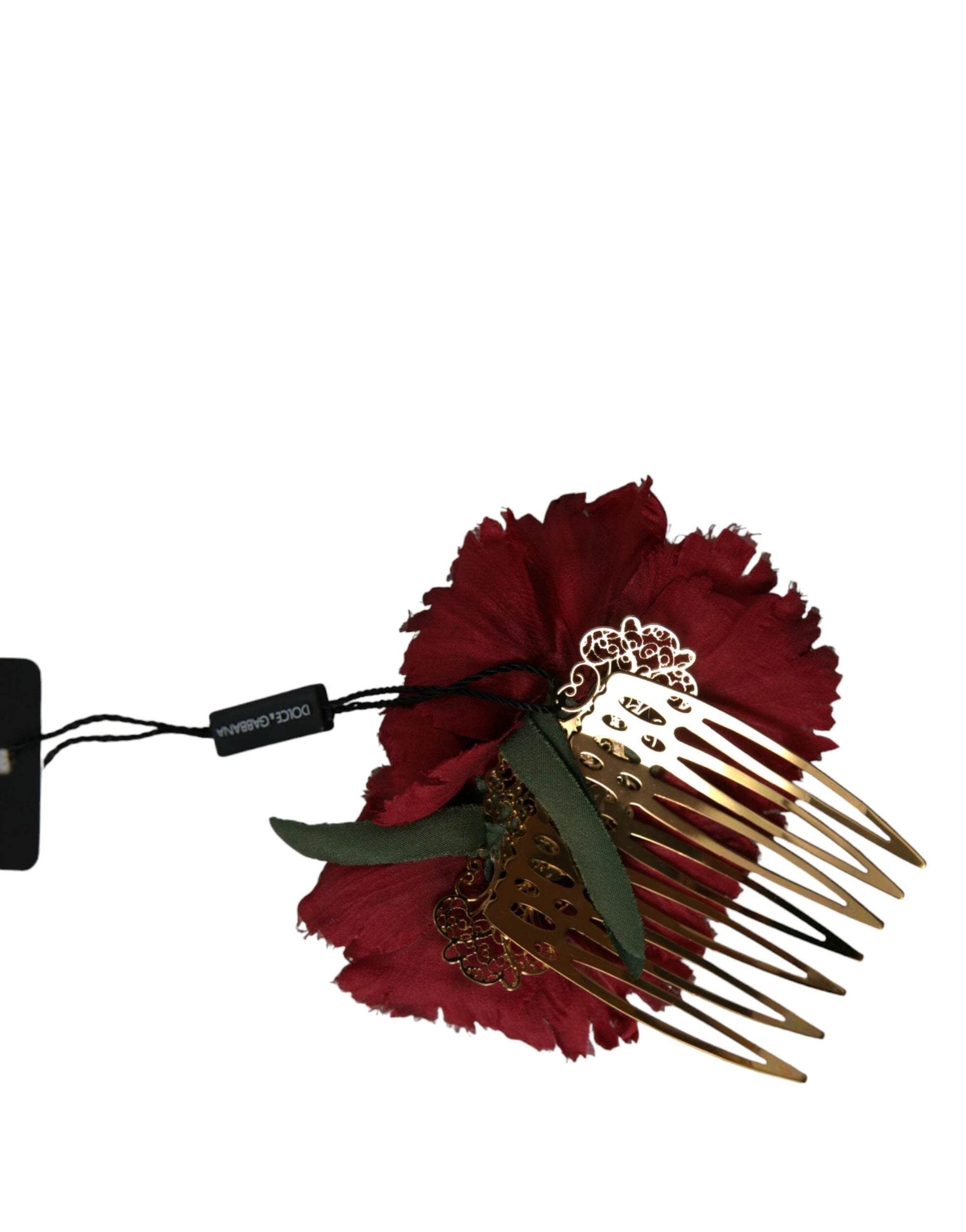 Dolce & Gabbana Red Silk Floral Gold Brass Women Hair Comb by Dolce & Gabbana