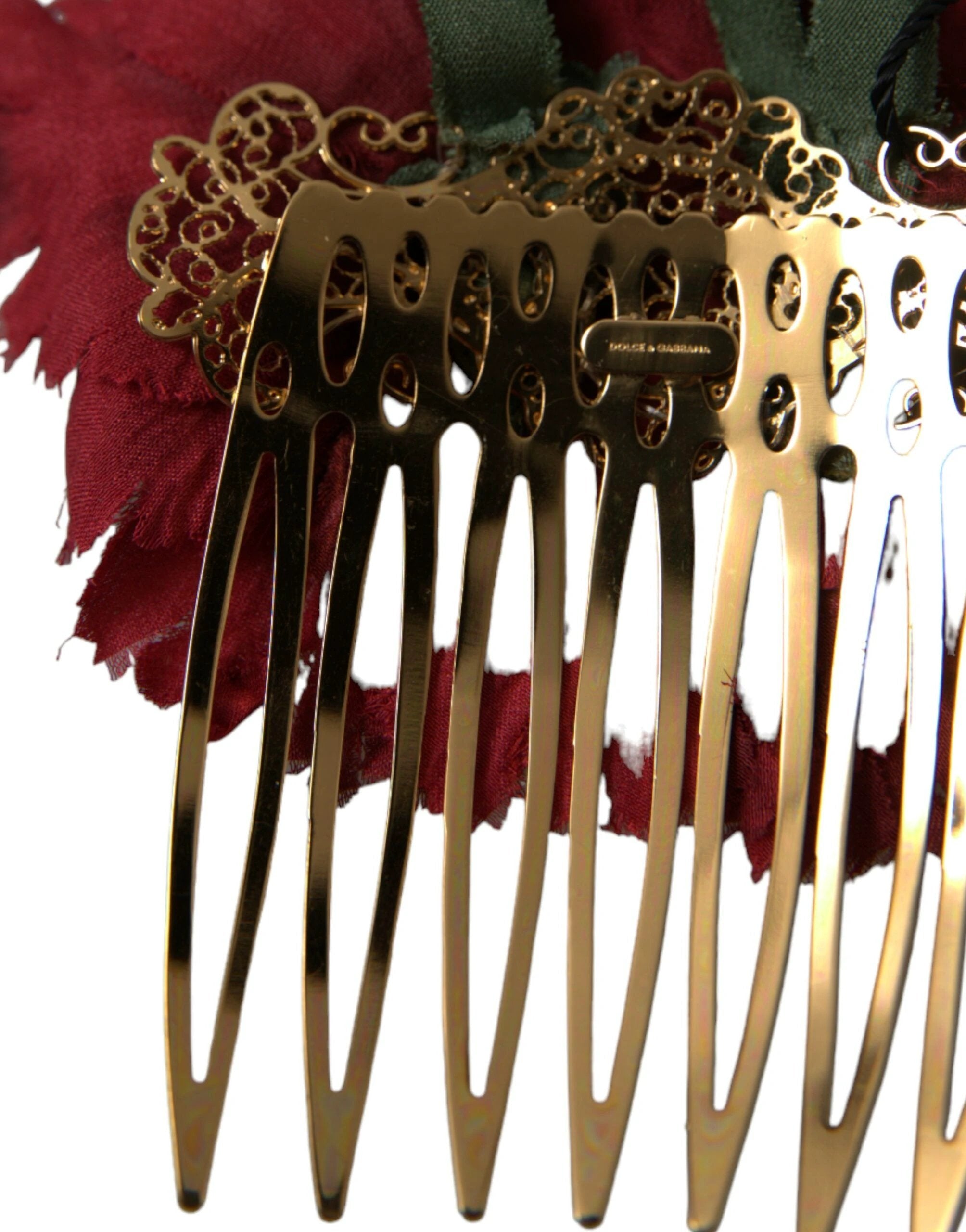 Dolce & Gabbana Red Silk Floral Gold Brass Women Hair Comb by Dolce & Gabbana