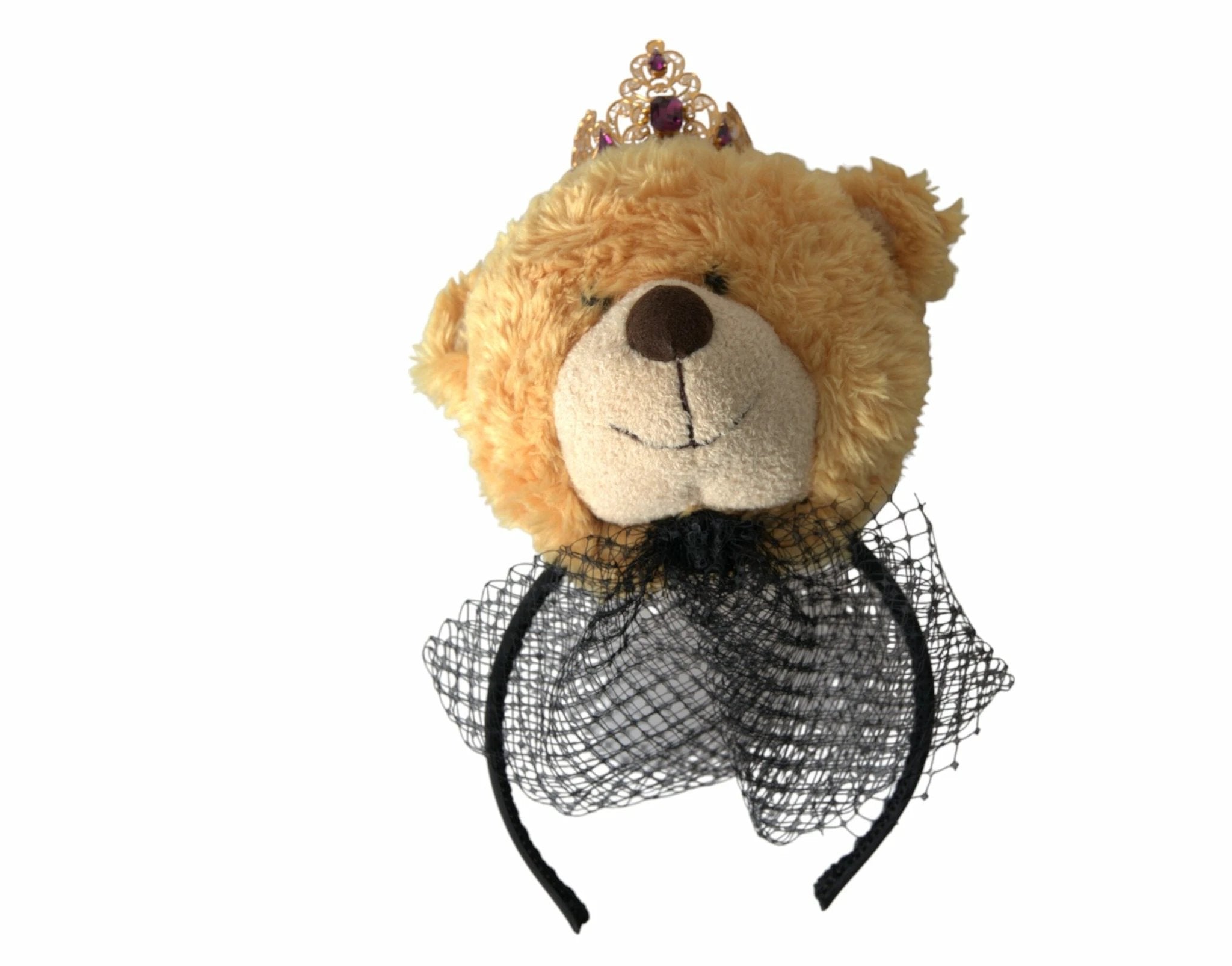 Dolce & Gabbana Brown Teddy Bear Gold Crystal Crown Hair Band Diadem by Dolce & Gabbana
