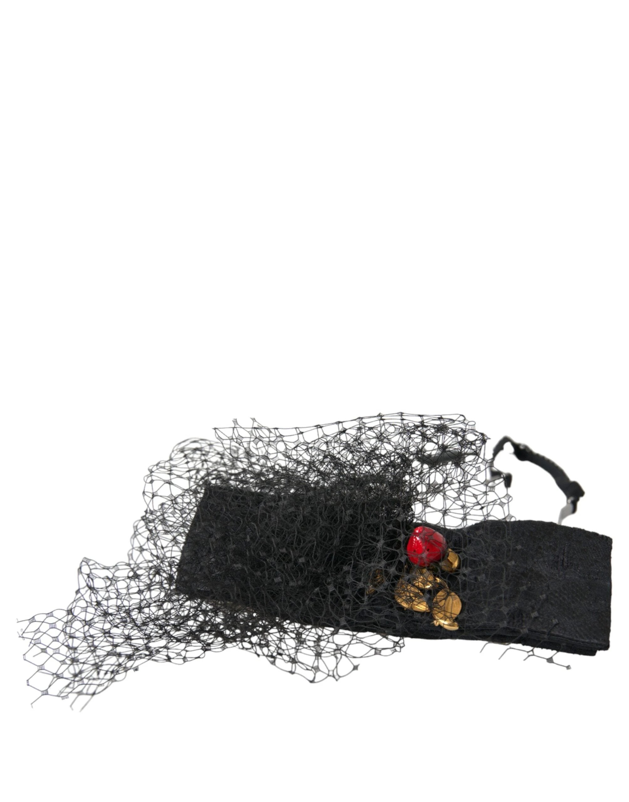 Dolce & Gabbana Black Strawberry Sicily Crystal Mesh Net Headband Diadem by Dolce & Gabbana