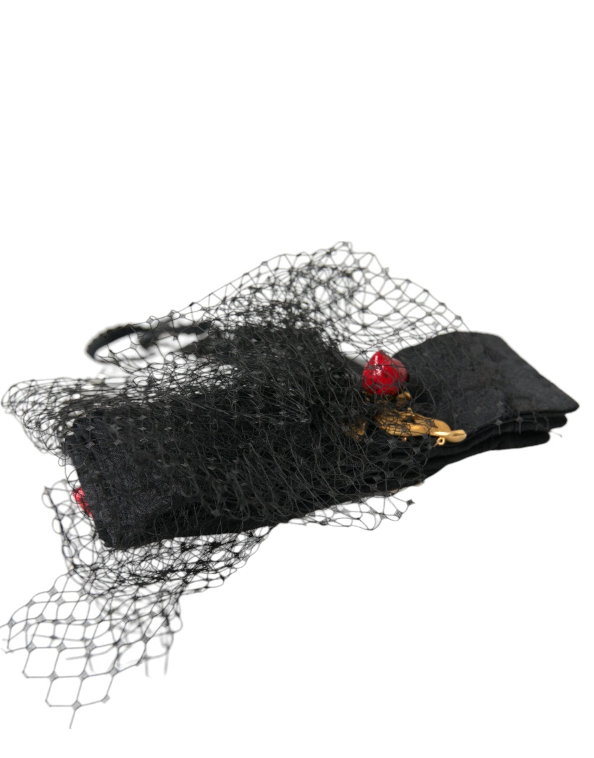 Dolce & Gabbana Black Strawberry Sicily Crystal Mesh Net Headband Diadem by Dolce & Gabbana