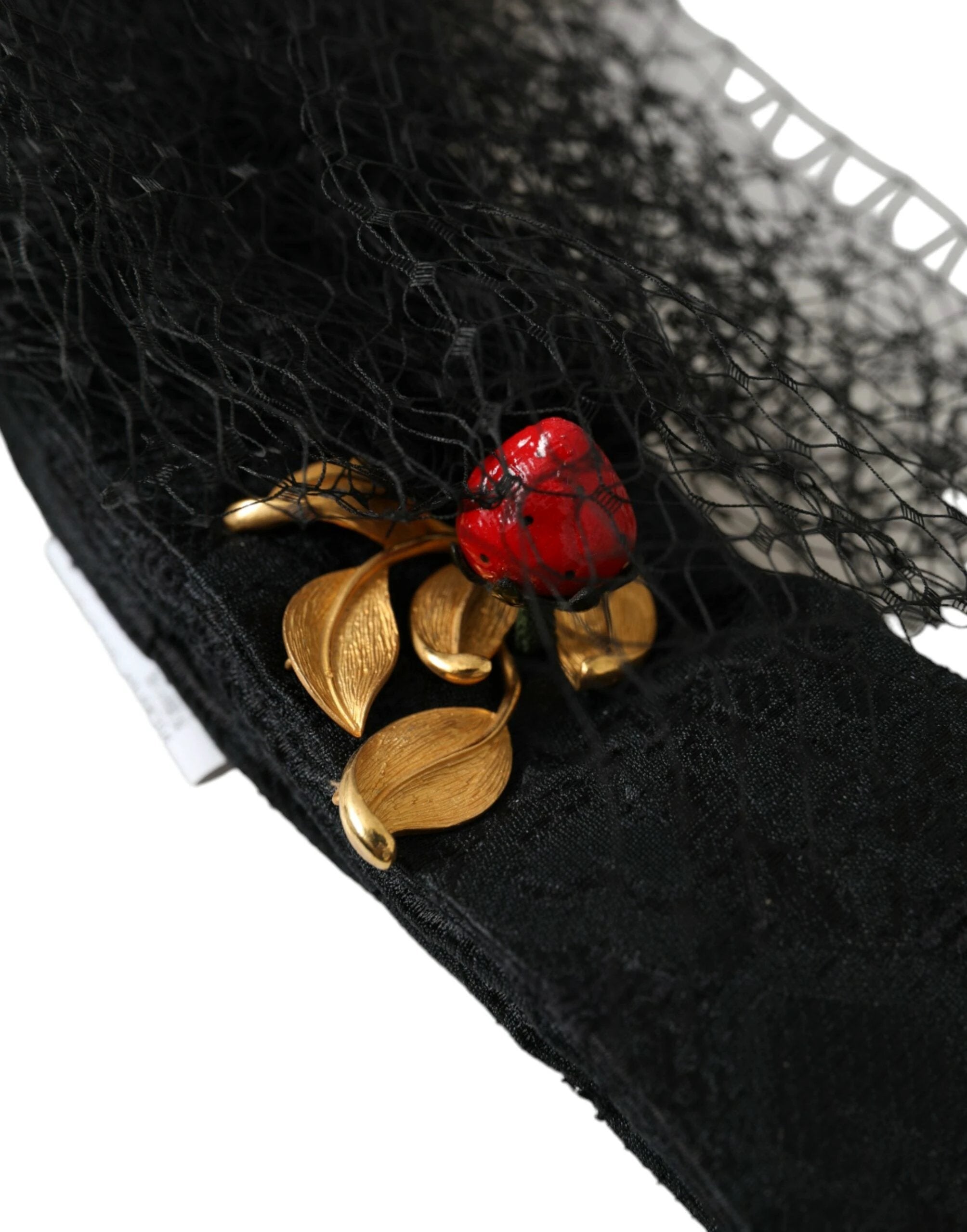 Dolce & Gabbana Black Strawberry Sicily Crystal Mesh Net Headband Diadem by Dolce & Gabbana