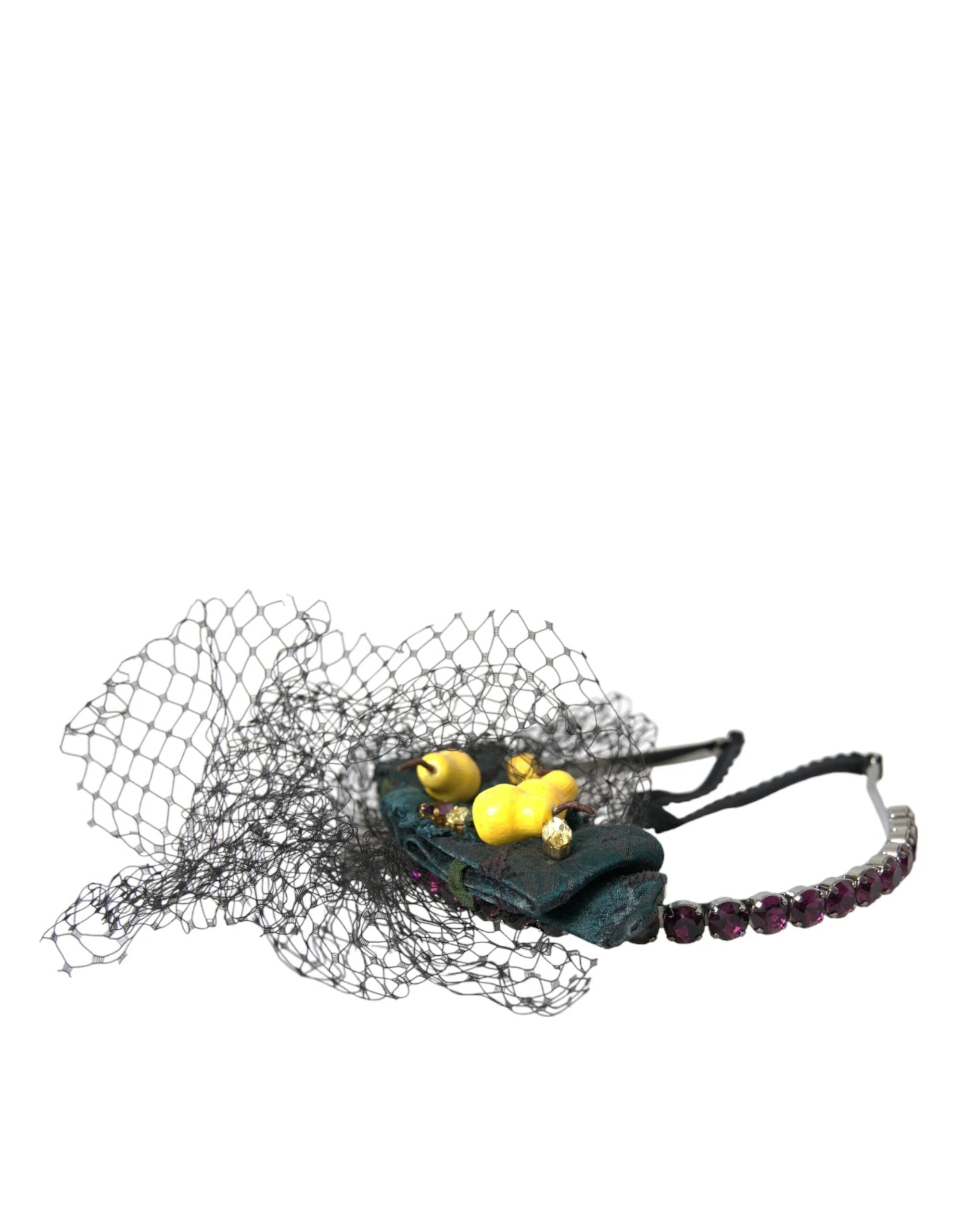 Dolce & Gabbana Black Lemons Sicily Purple Crystal Net Headband Diadem by Dolce & Gabbana