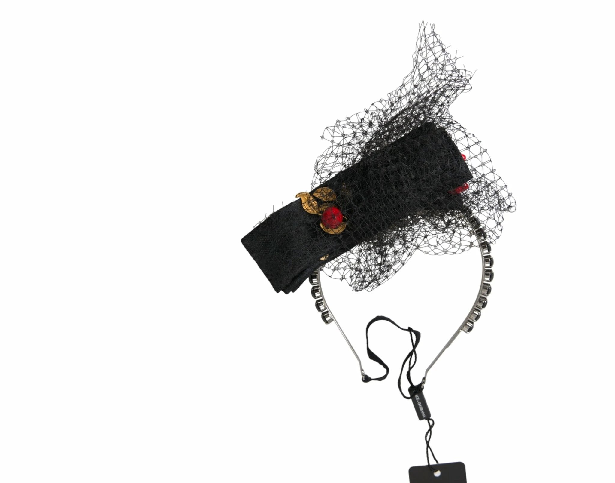 Dolce & Gabbana Black Strawberry Sicily Crystal Mesh Net Headband Diadem by Dolce & Gabbana