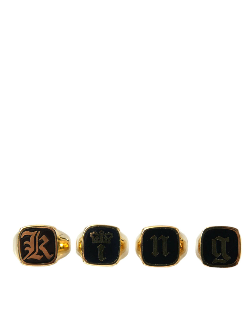 Dolce & Gabbana Gold Brass KING Enamel Set of 4 Ring by Dolce & Gabbana