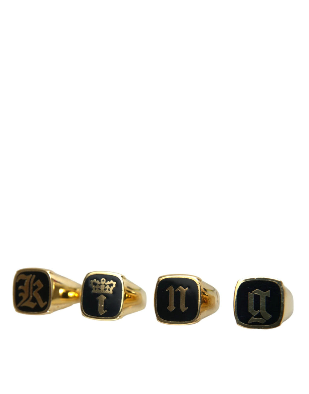 Dolce & Gabbana Gold Brass KING Enamel Set of 4 Ring by Dolce & Gabbana