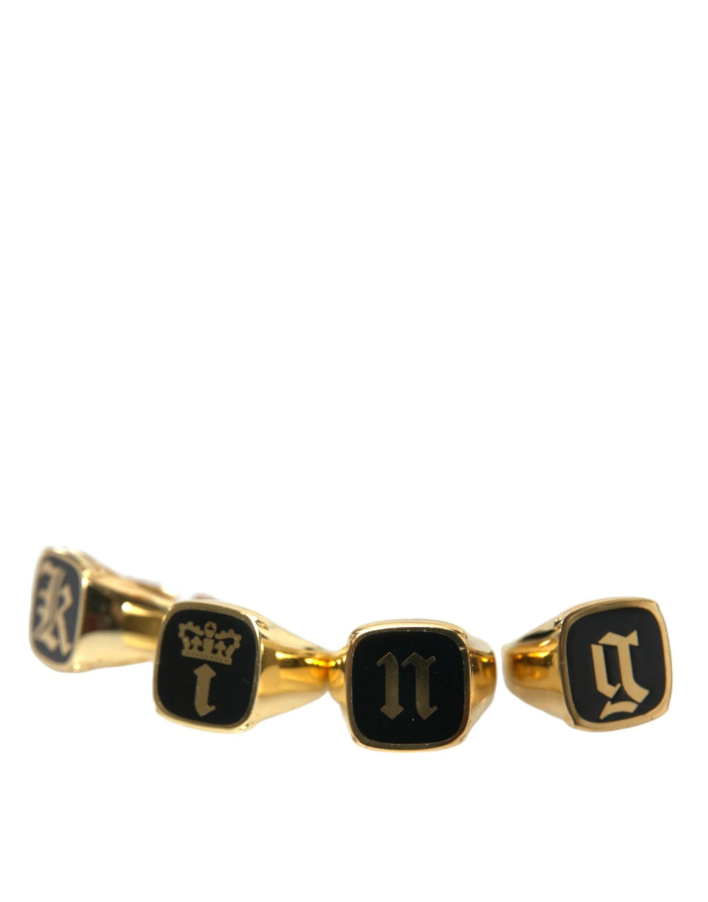 Dolce & Gabbana Gold Brass KING Enamel Set of 4 Ring by Dolce & Gabbana