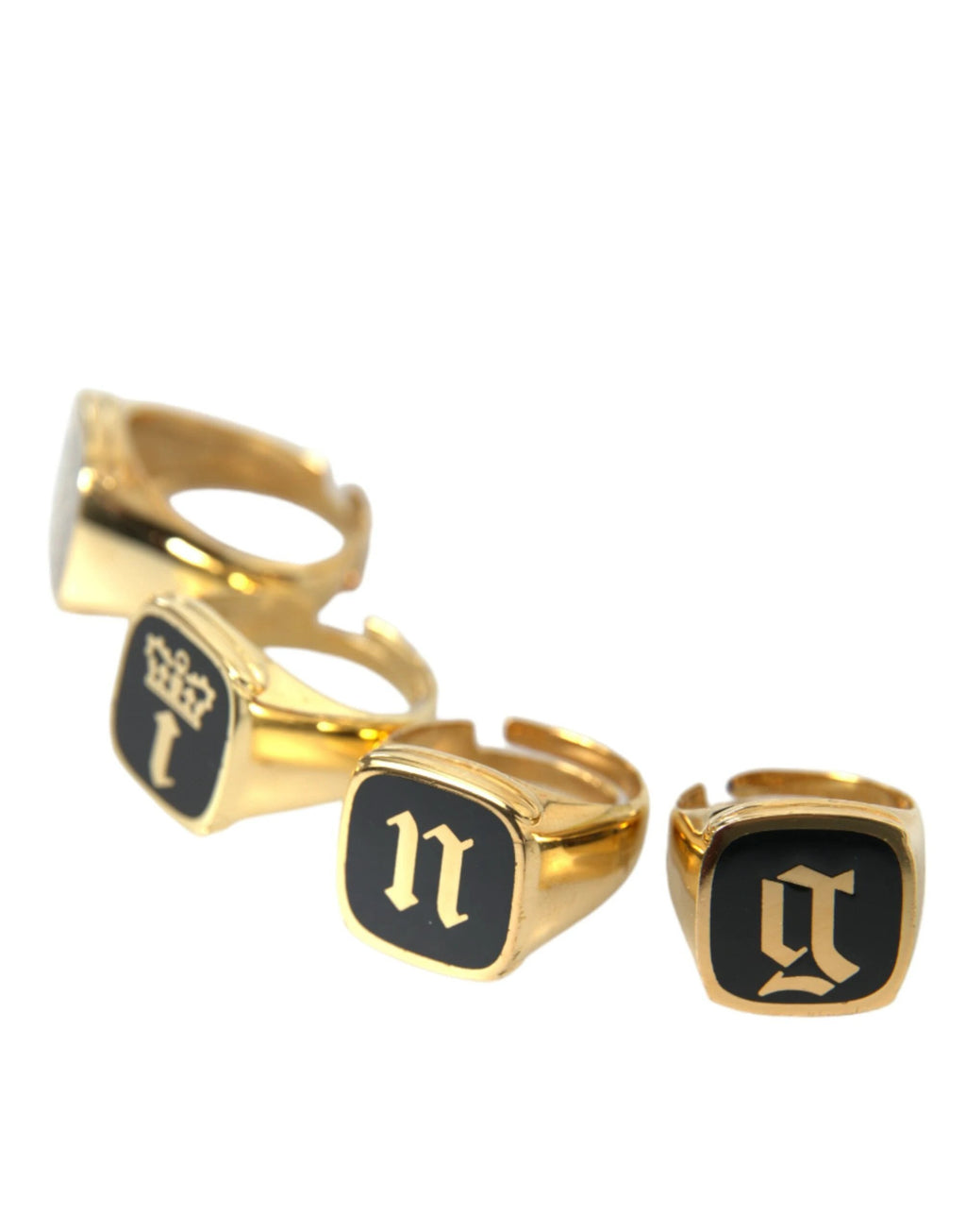 Dolce & Gabbana Gold Brass KING Enamel Set of 4 Ring by Dolce & Gabbana