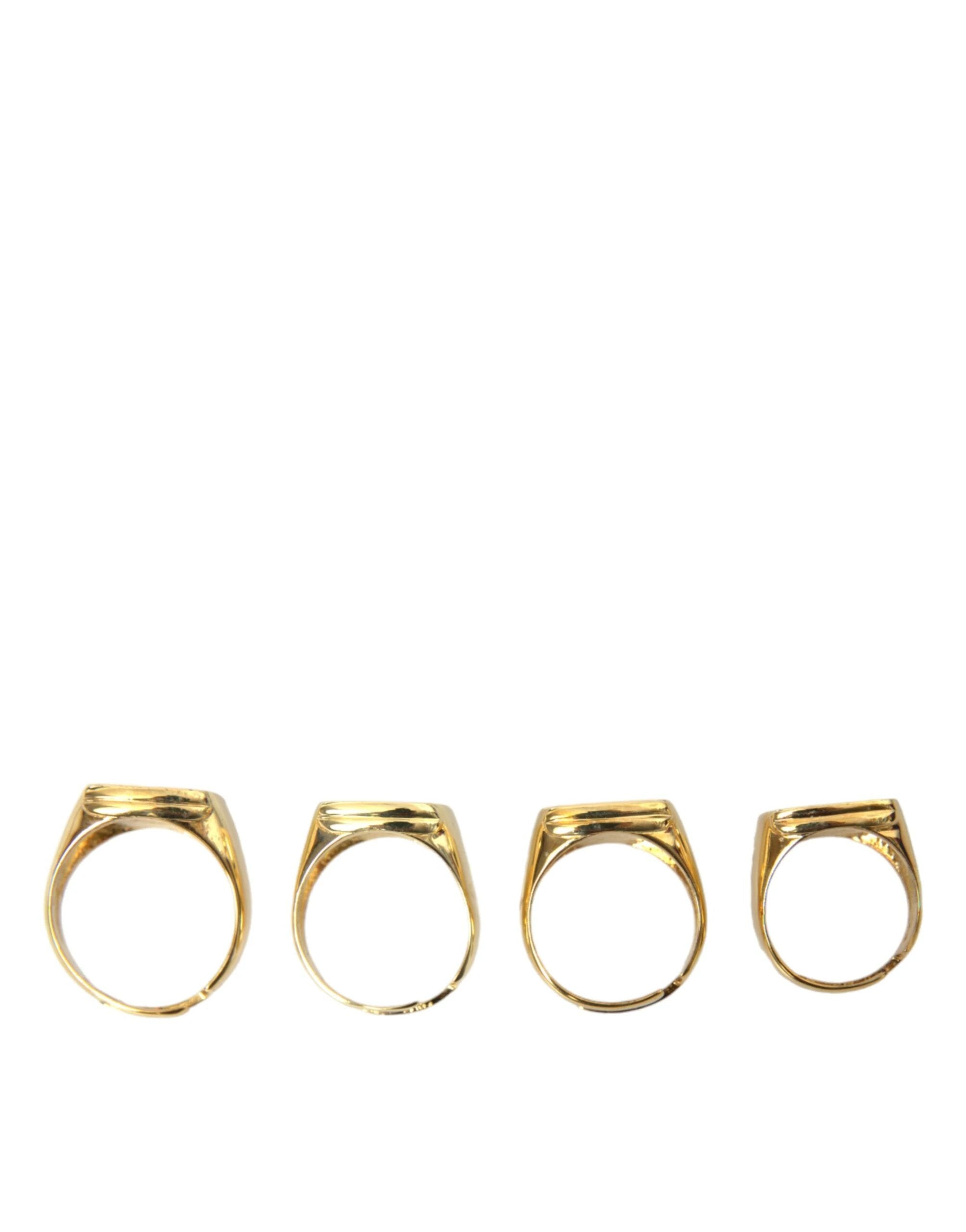Dolce & Gabbana Gold Brass KING Enamel Set of 4 Ring by Dolce & Gabbana