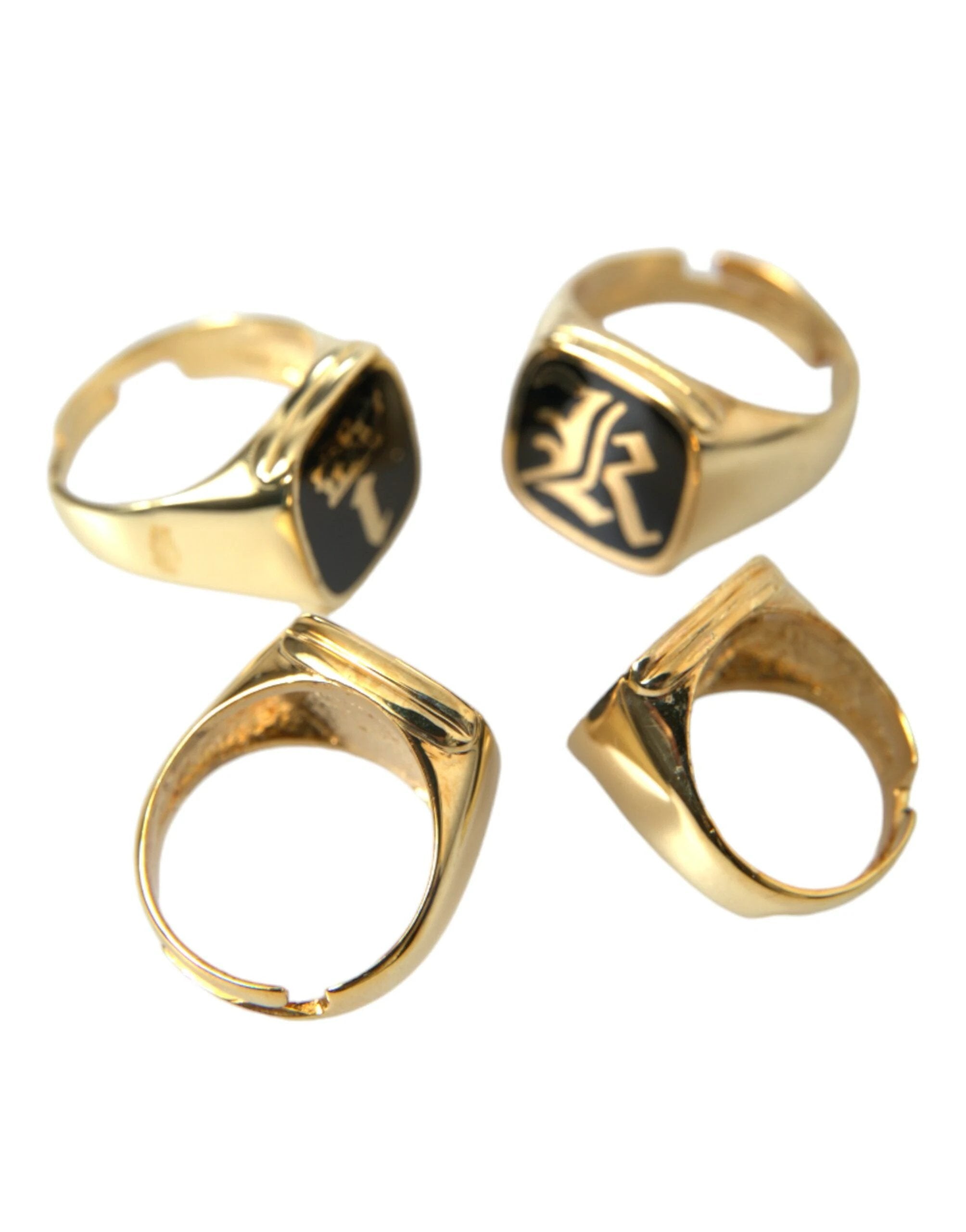 Dolce & Gabbana Gold Brass KING Enamel Set of 4 Ring by Dolce & Gabbana