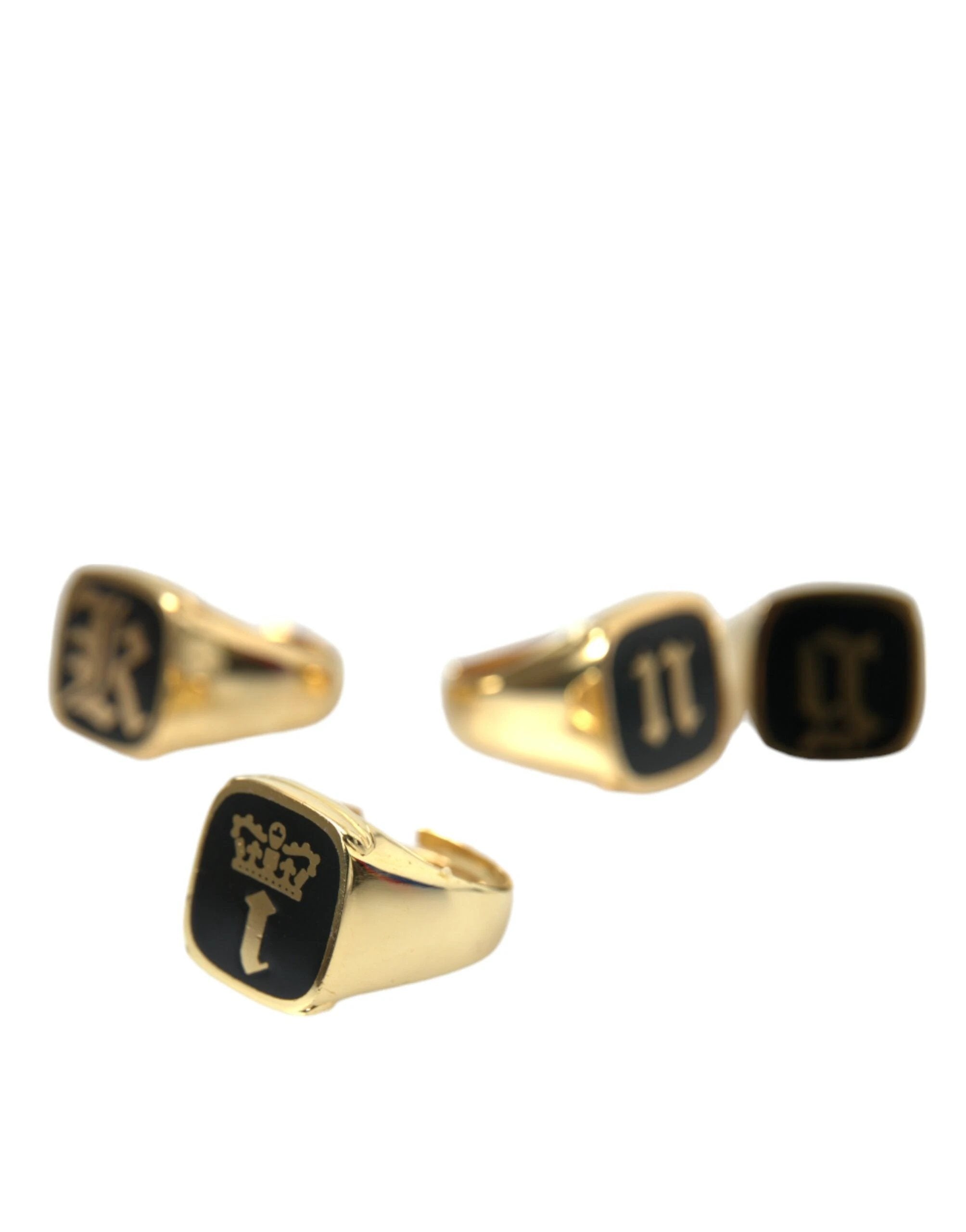 Dolce & Gabbana Gold Brass KING Enamel Set of 4 Ring by Dolce & Gabbana