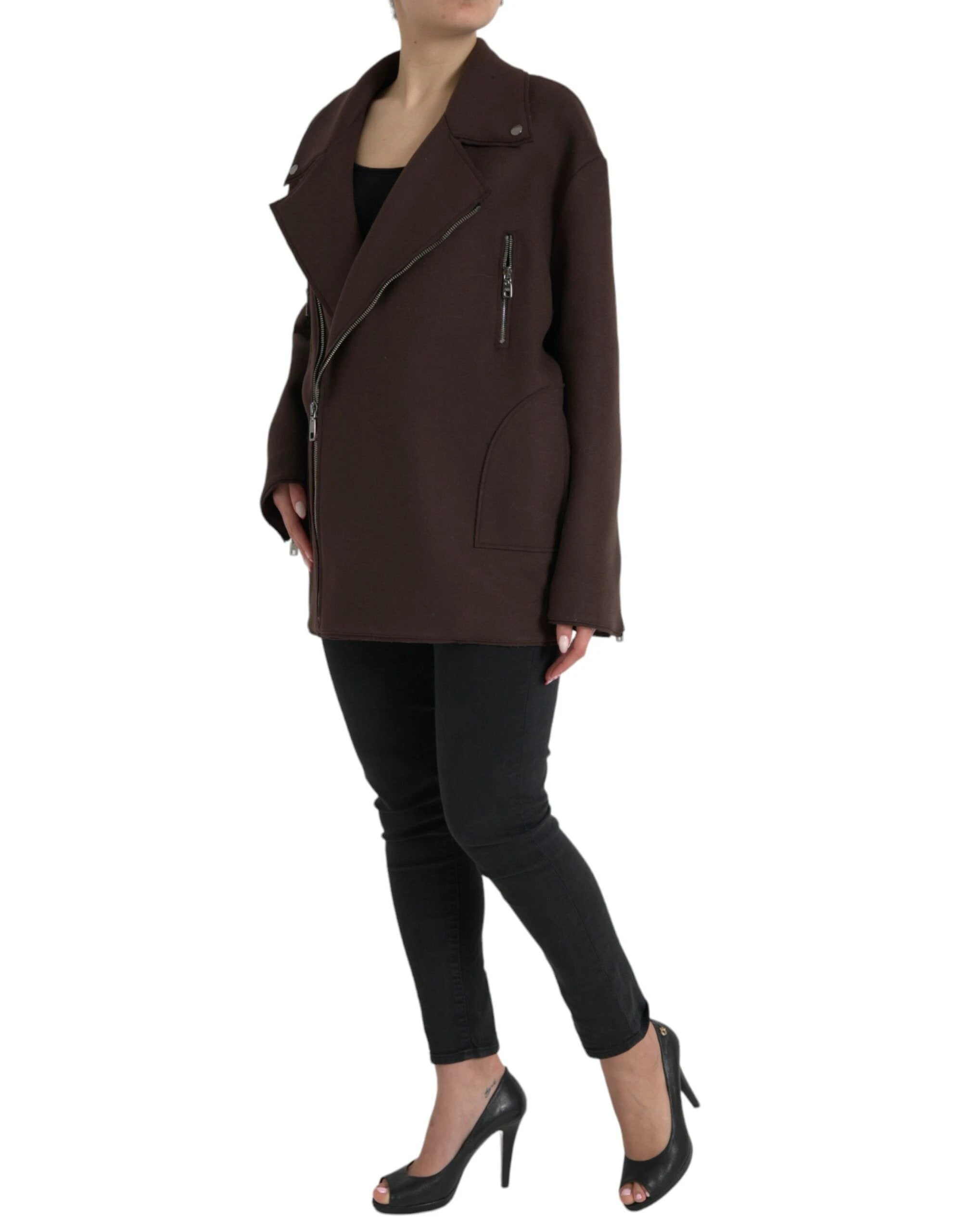 Dolce & Gabbana Brown Coat Short Biker Wool Jacket by Dolce & Gabbana