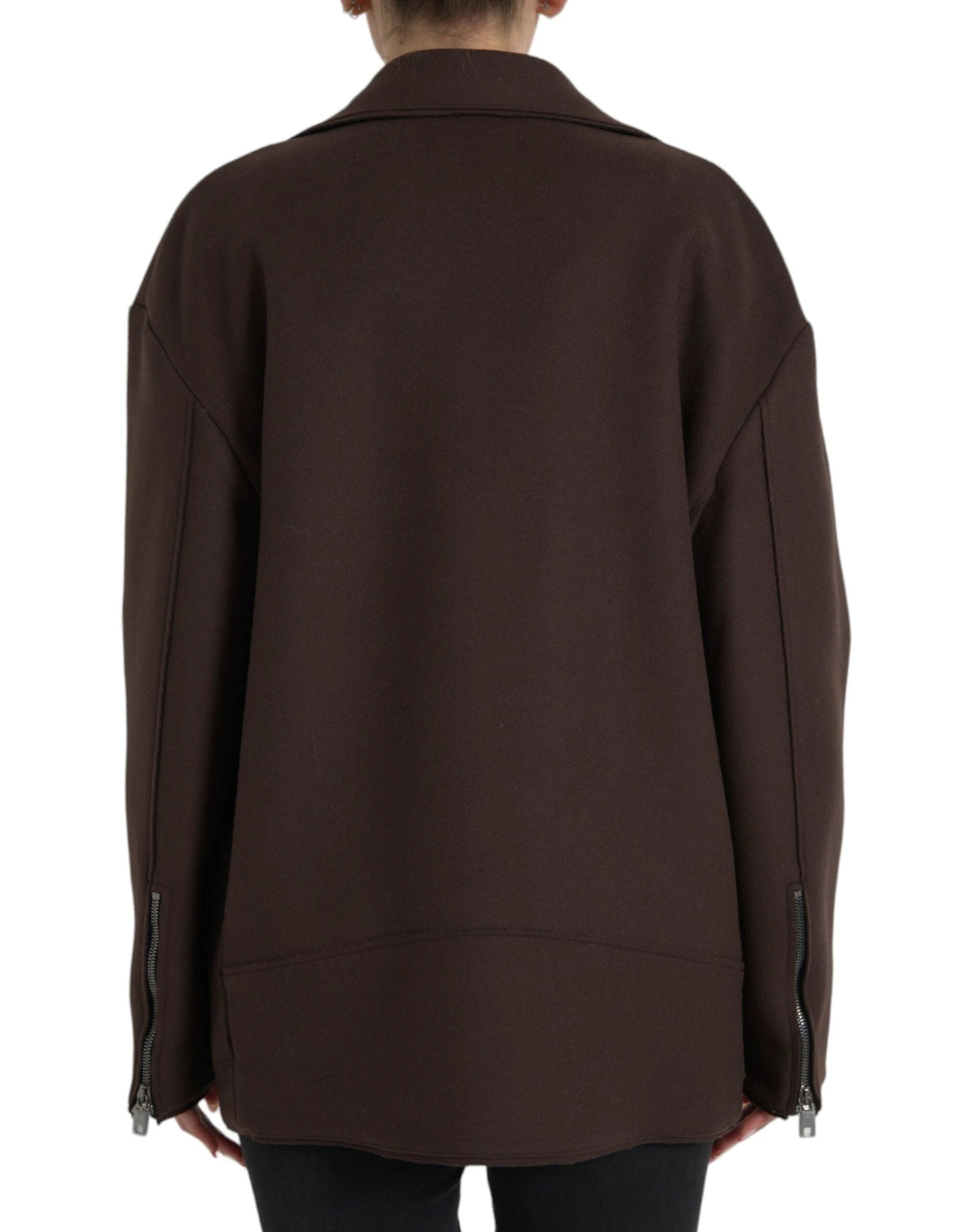 Dolce & Gabbana Brown Coat Short Biker Wool Jacket by Dolce & Gabbana